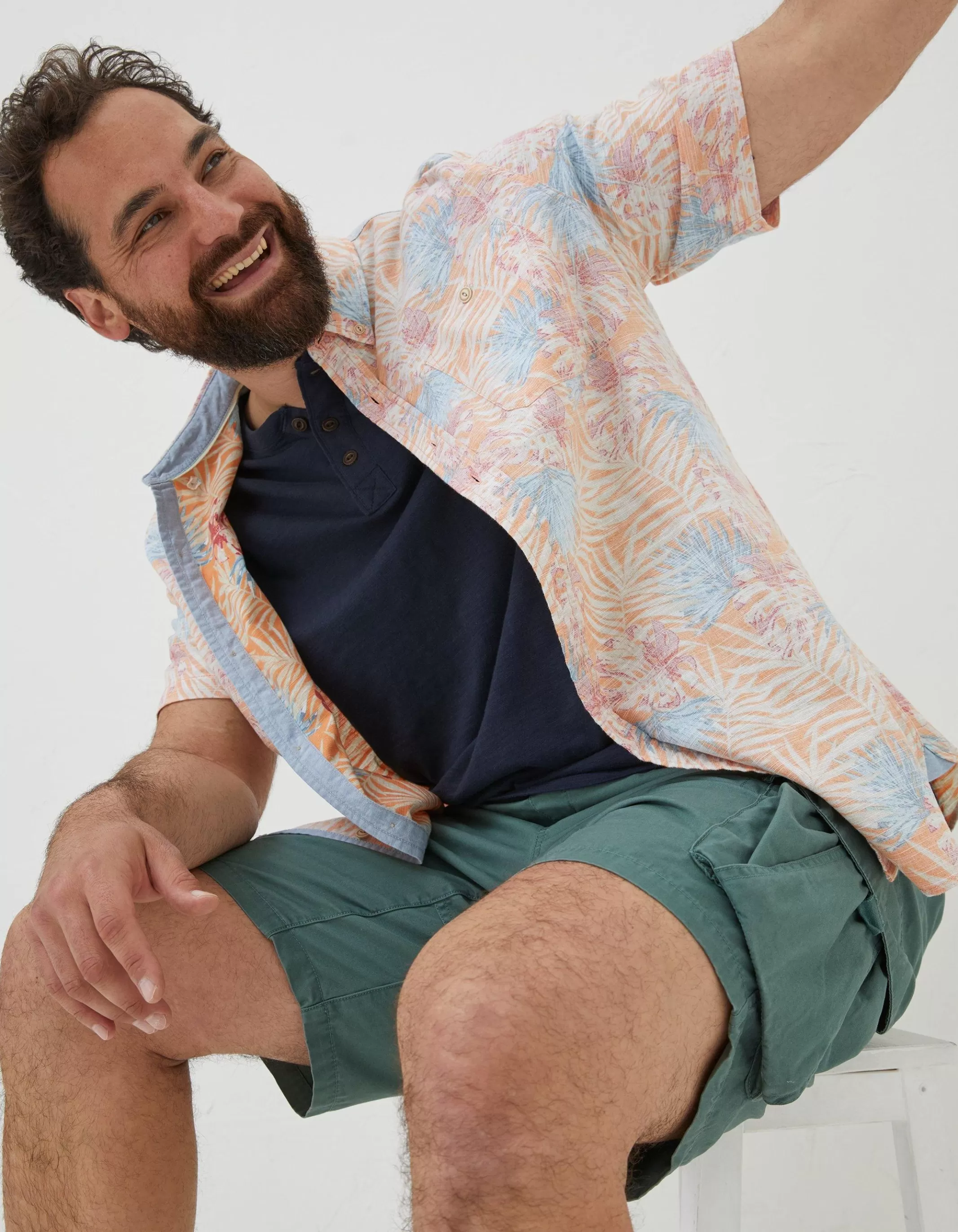 Cheap FatFace Fently Palm Print Shirt Dusky Orange