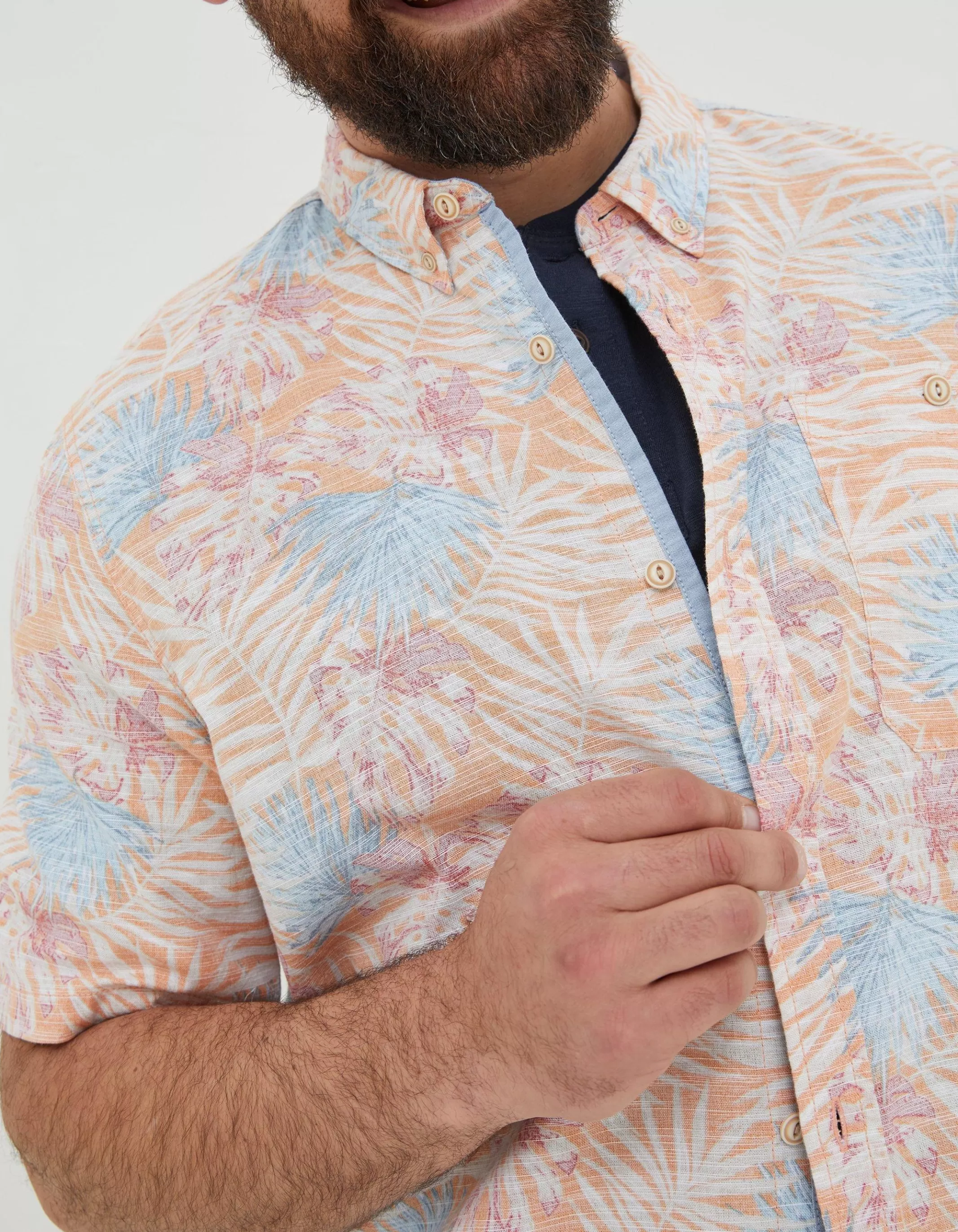 Cheap FatFace Fently Palm Print Shirt Dusky Orange
