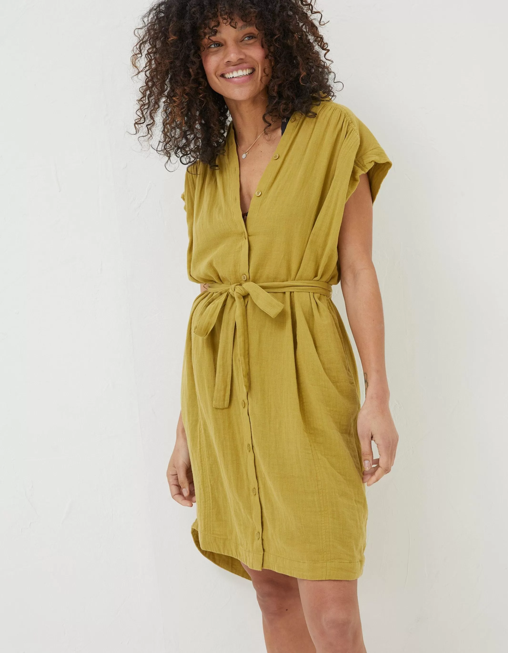 Cheap FatFace Finley Shirt Dress Light Olive