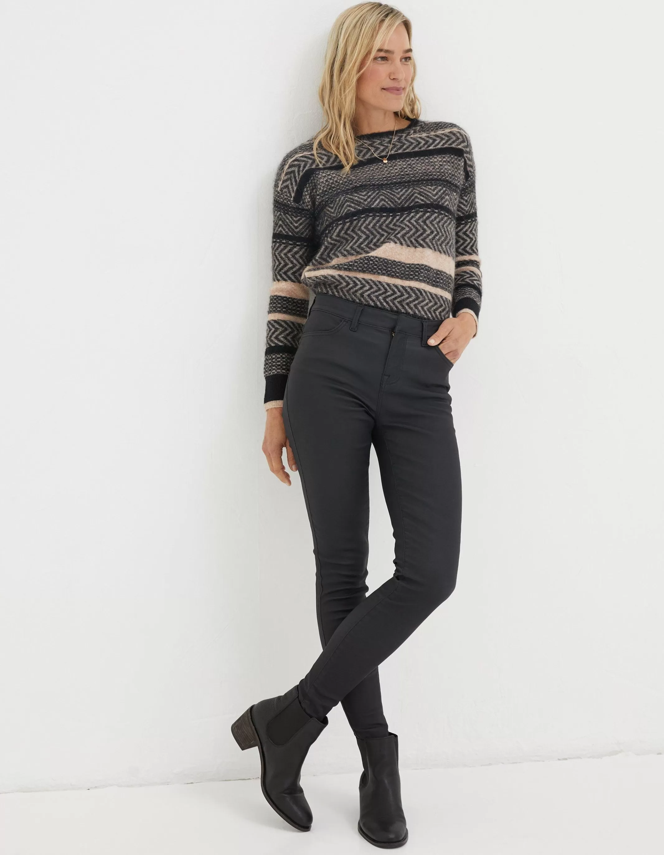 Cheap FatFace Five Pocket Coated Jegging Black