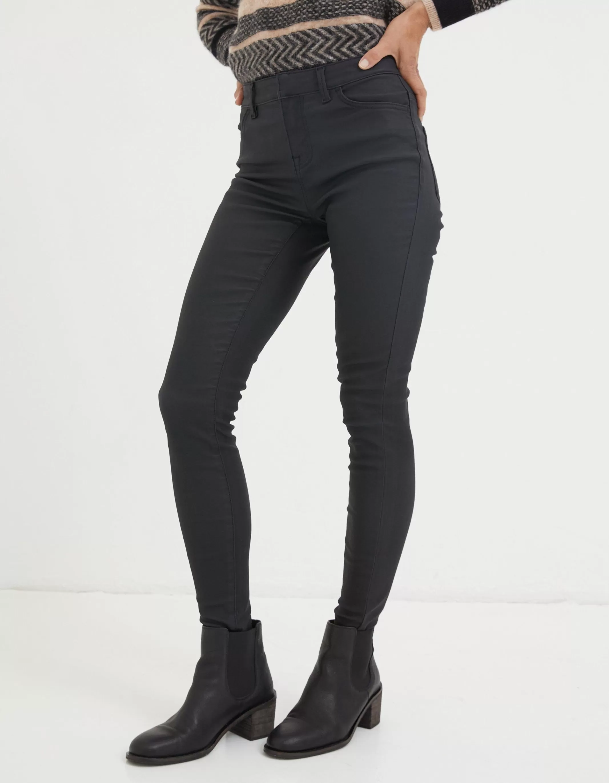 Cheap FatFace Five Pocket Coated Jegging Black
