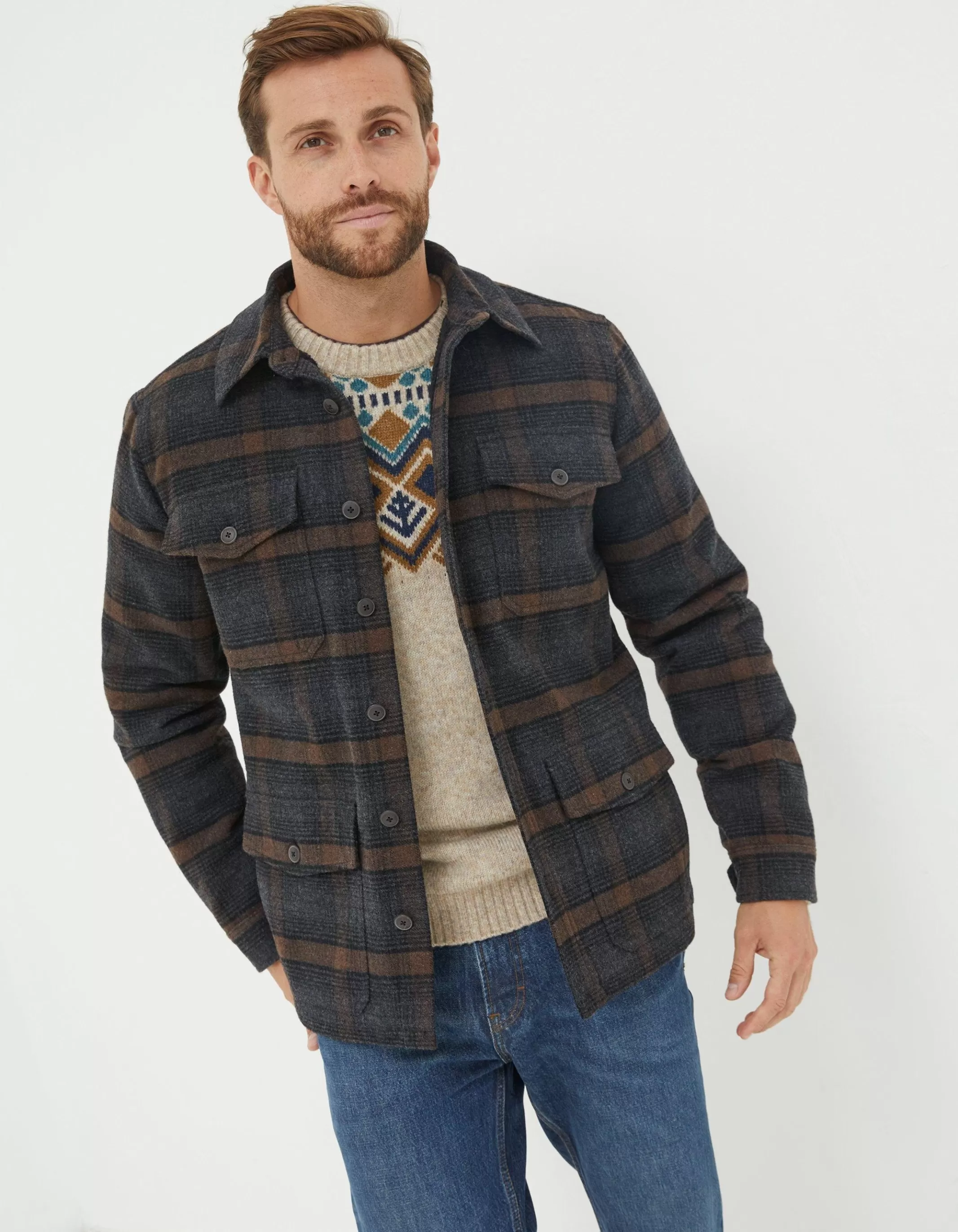 Discount FatFace Fjord Ombre Overshirt Black