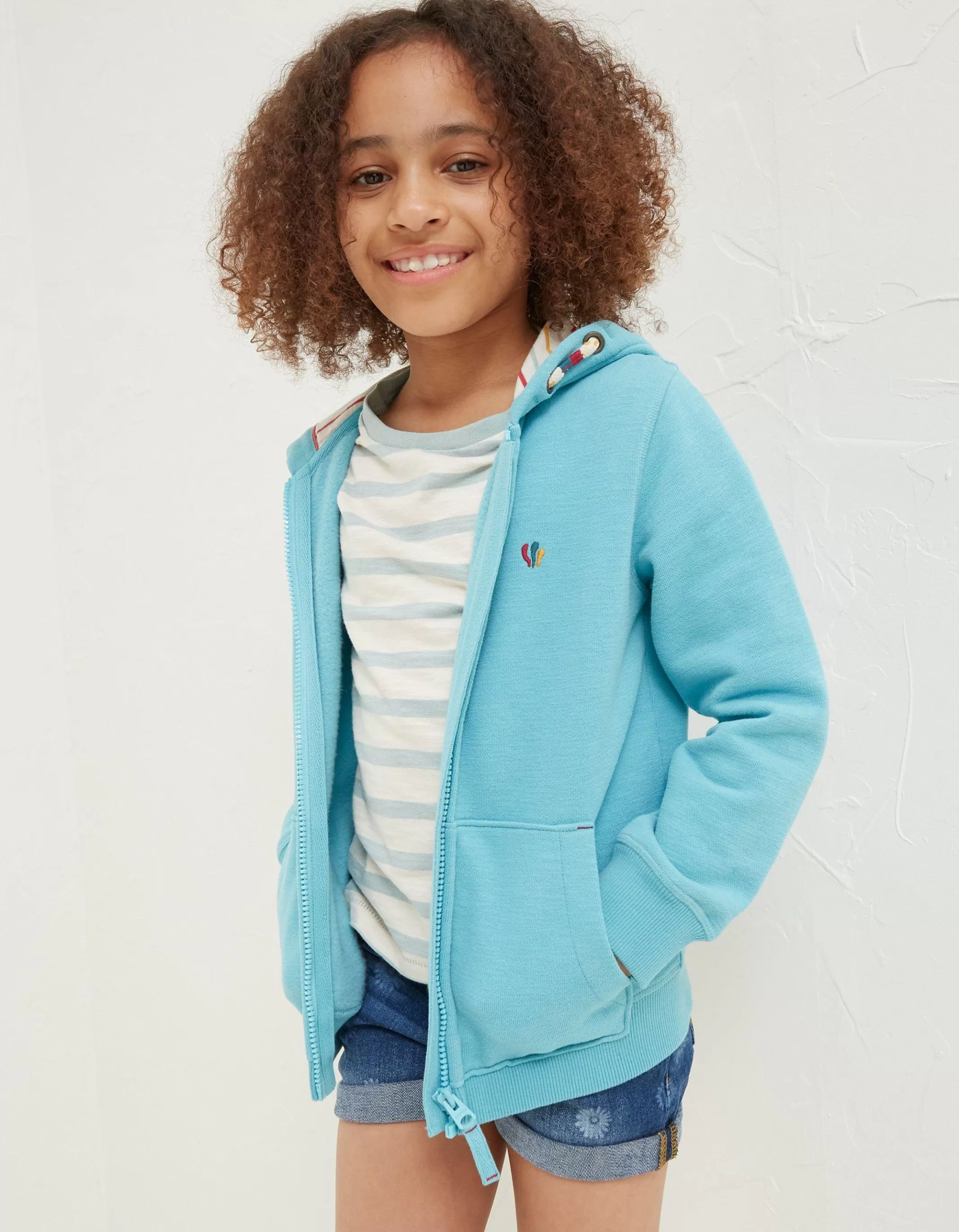 Shop FatFace Flamingo Sweat Zip Through Hoodie Aqua Blue