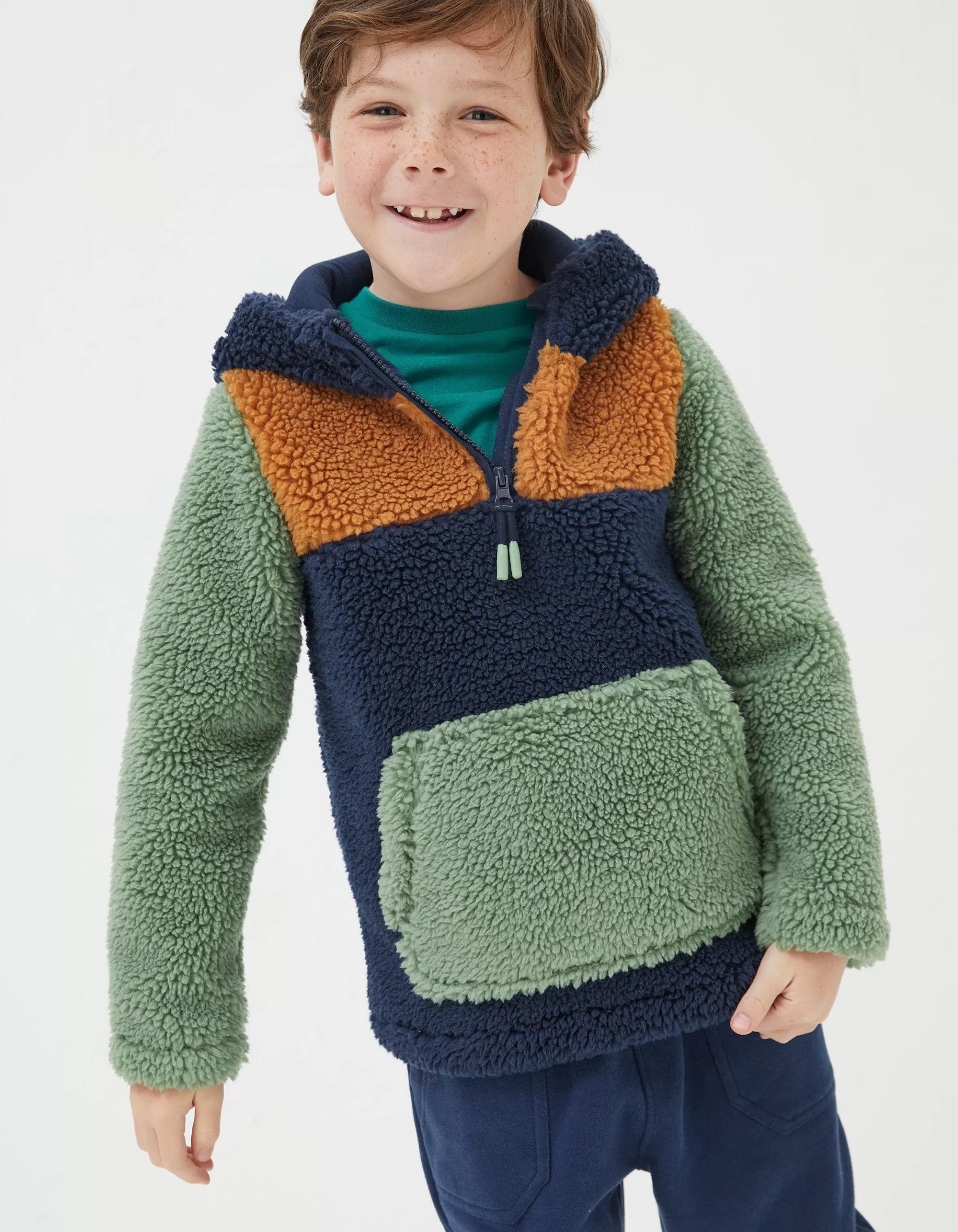 Best Sale FatFace Fleece Block Hoodie Navy
