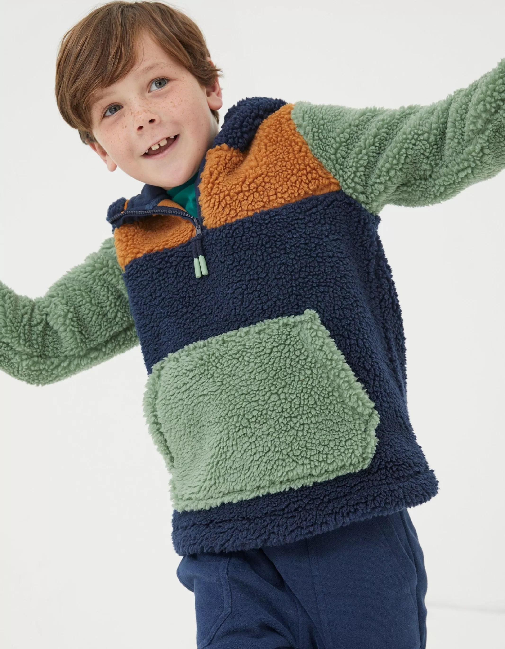Best Sale FatFace Fleece Block Hoodie Navy