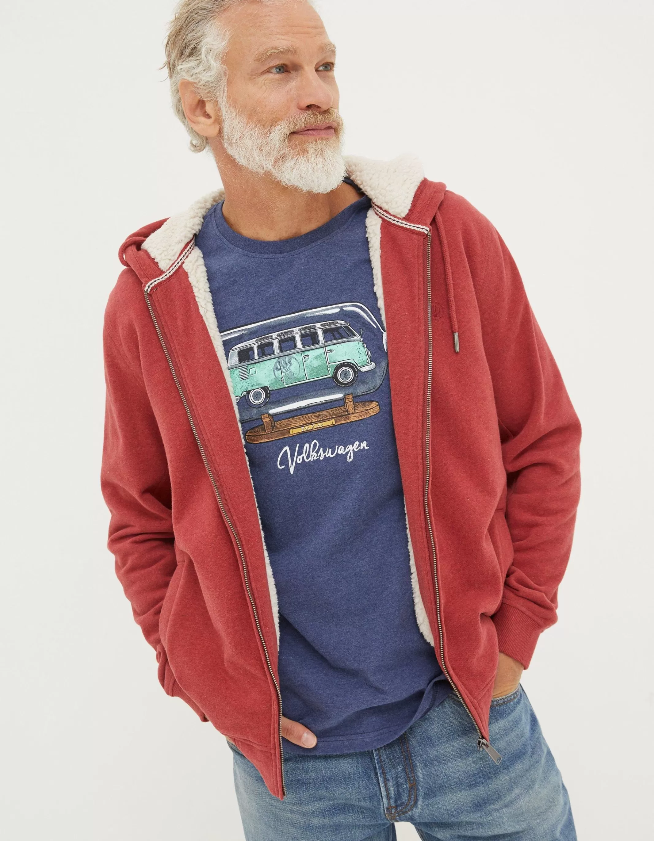 New FatFace Fleece Lined Hoodie Washed Red