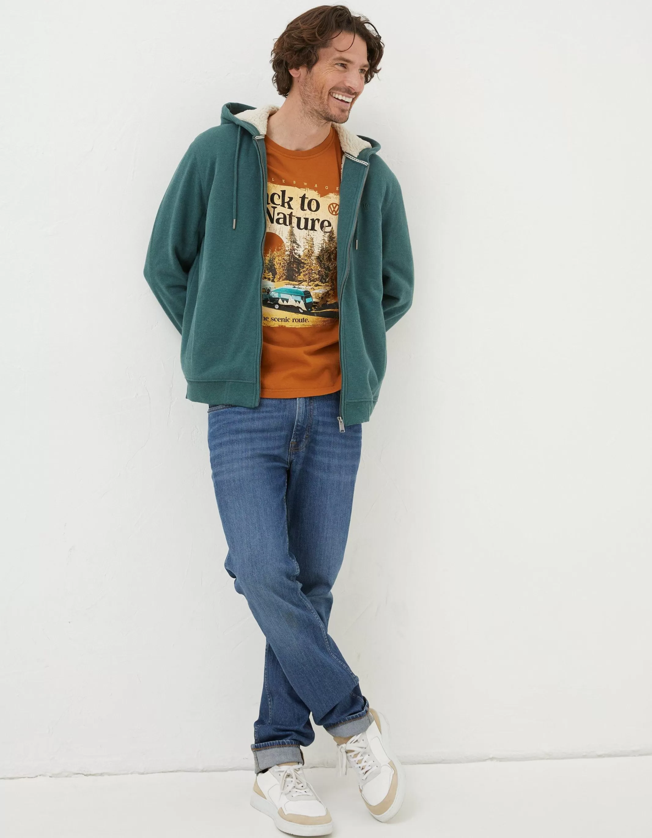 Sale FatFace Fleece Lined Hoodie Jade Green
