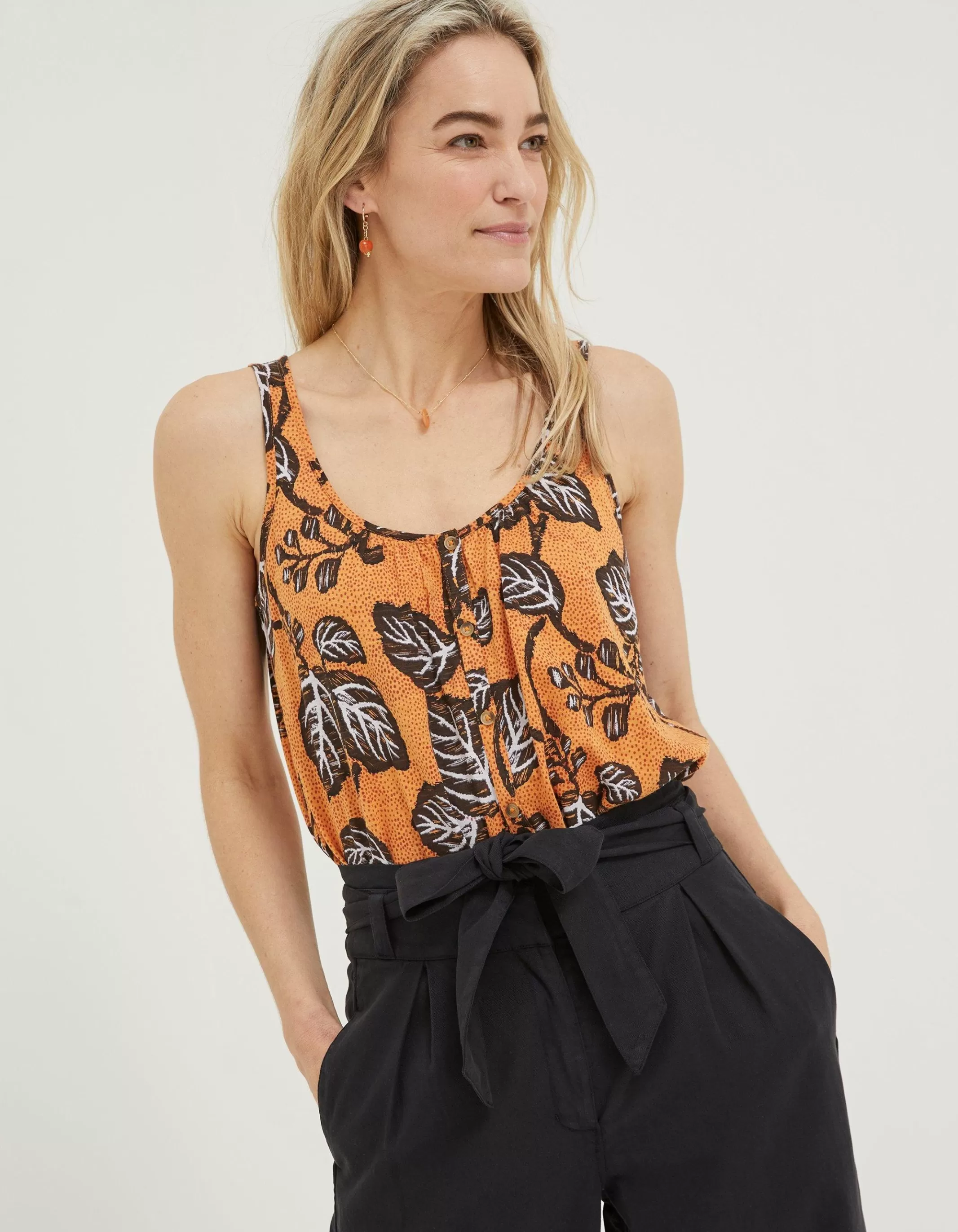 Cheap FatFace Flora Vine Floral Vest Golden Yellow