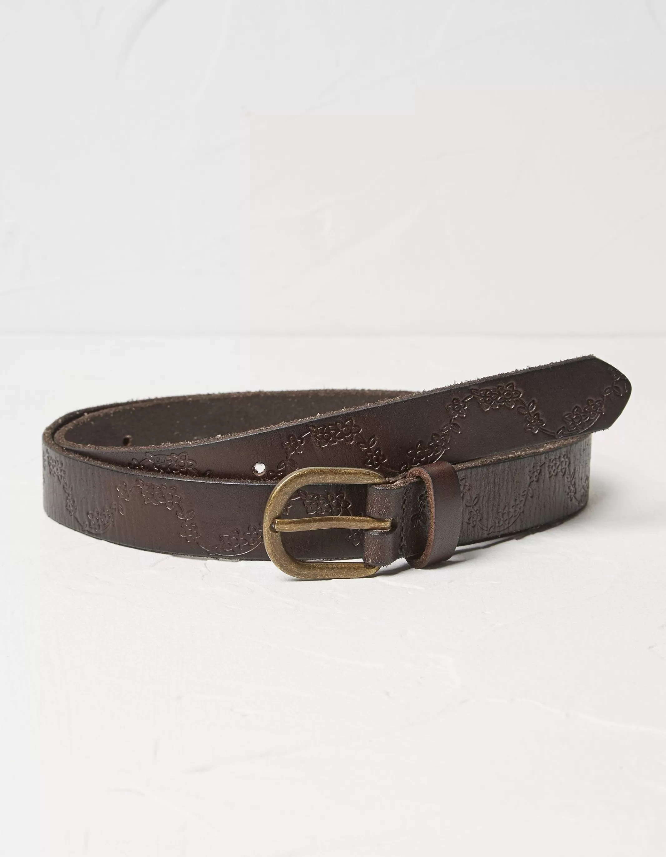 Flash Sale FatFace Floral Embossed Leather Belt Chocolate