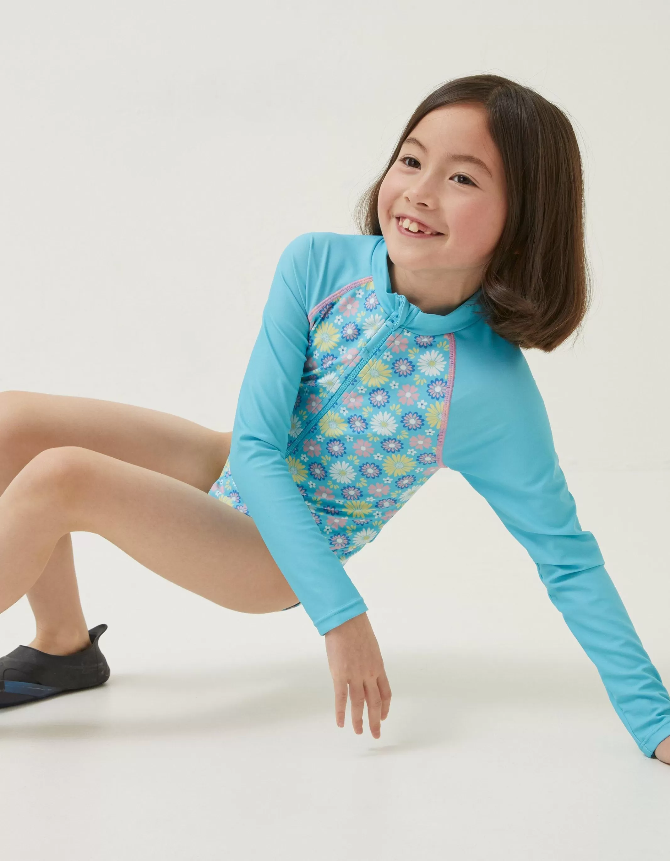 Shop FatFace Floral Long Sleeve Swimsuit Sage Green