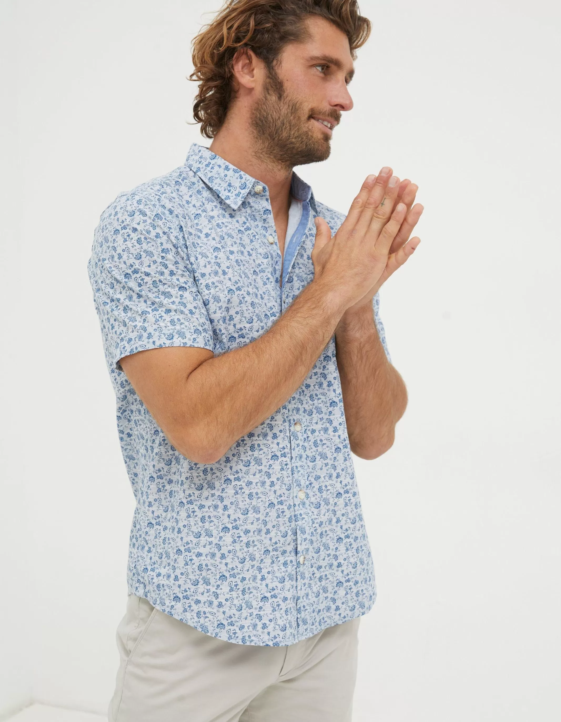 Discount FatFace Floral Print Shirt Blue