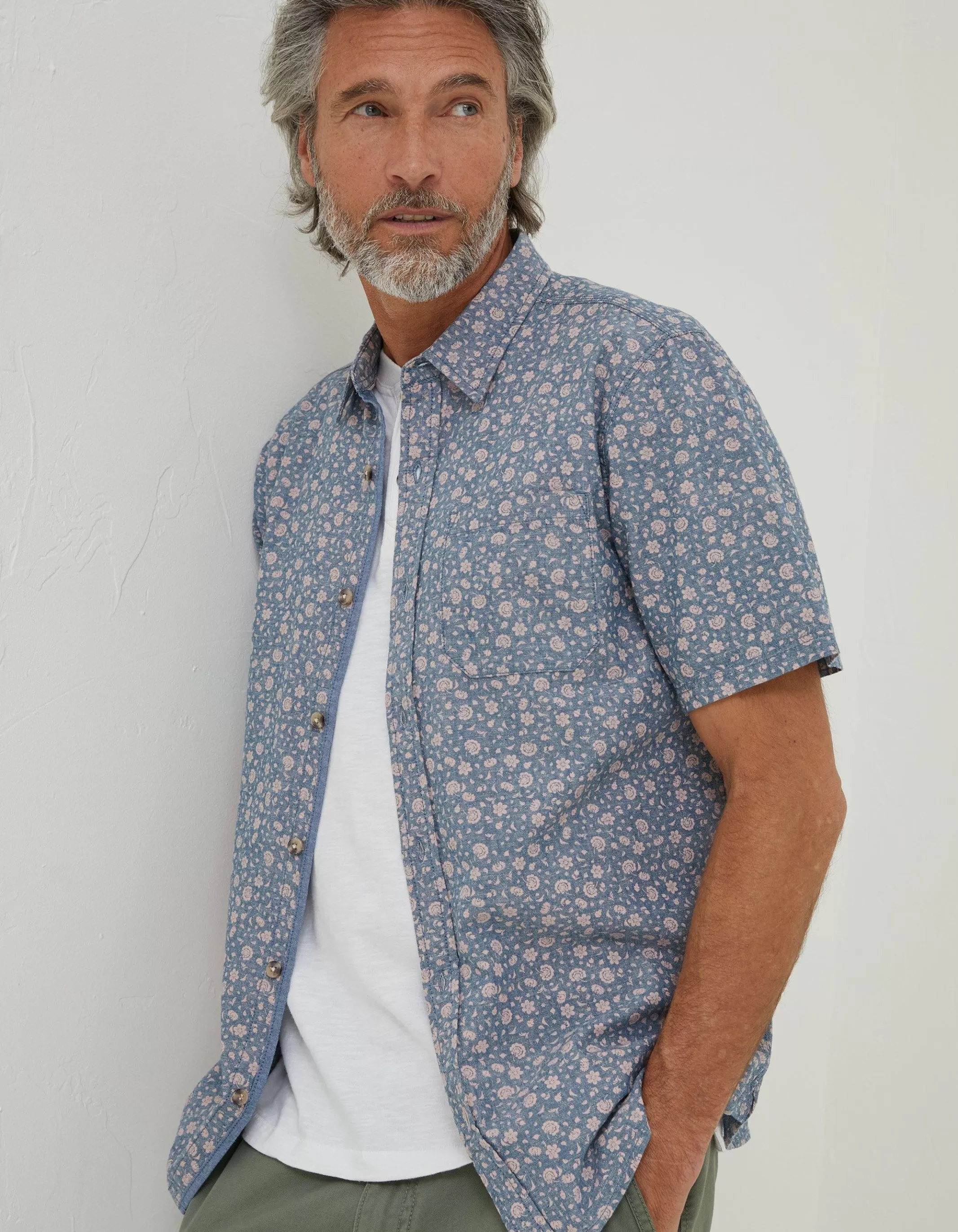 Online FatFace Floral Print Shirt Dusky Pink