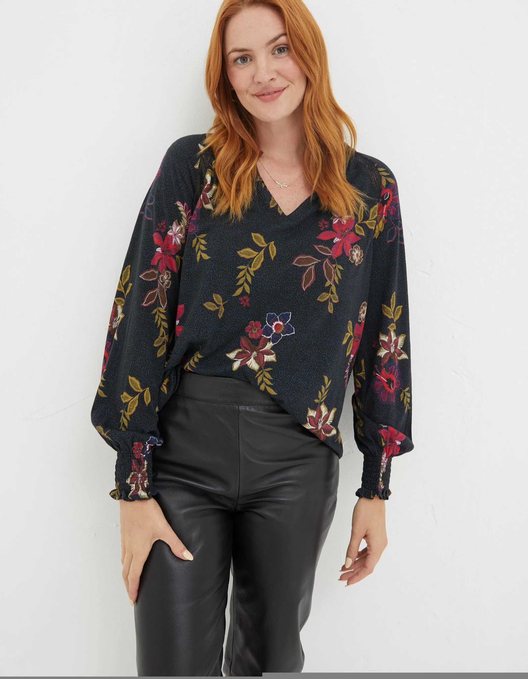 Fashion FatFace Florence Dotted Floral Top Black