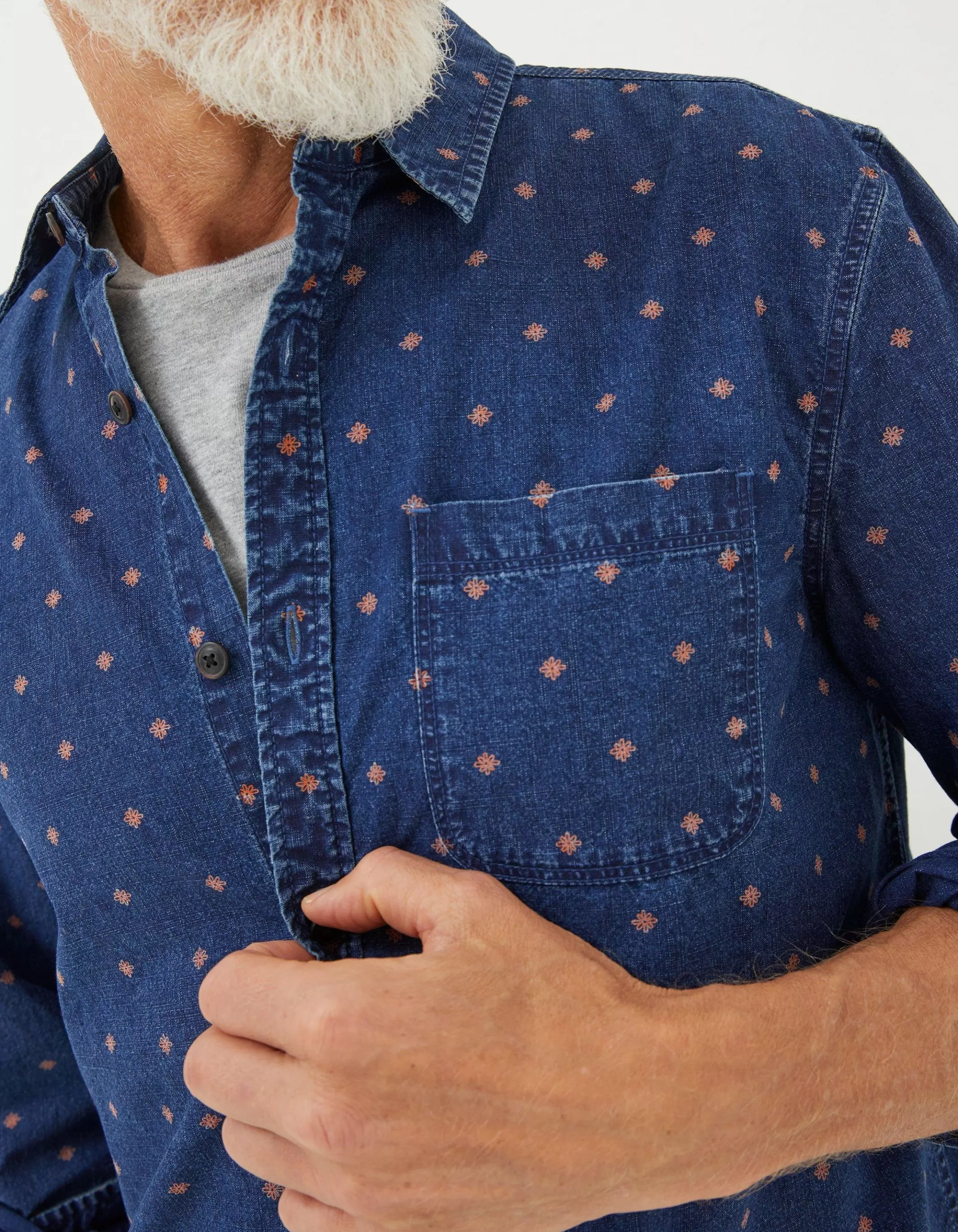 Fashion FatFace Flower Geo Print Shirt Navy