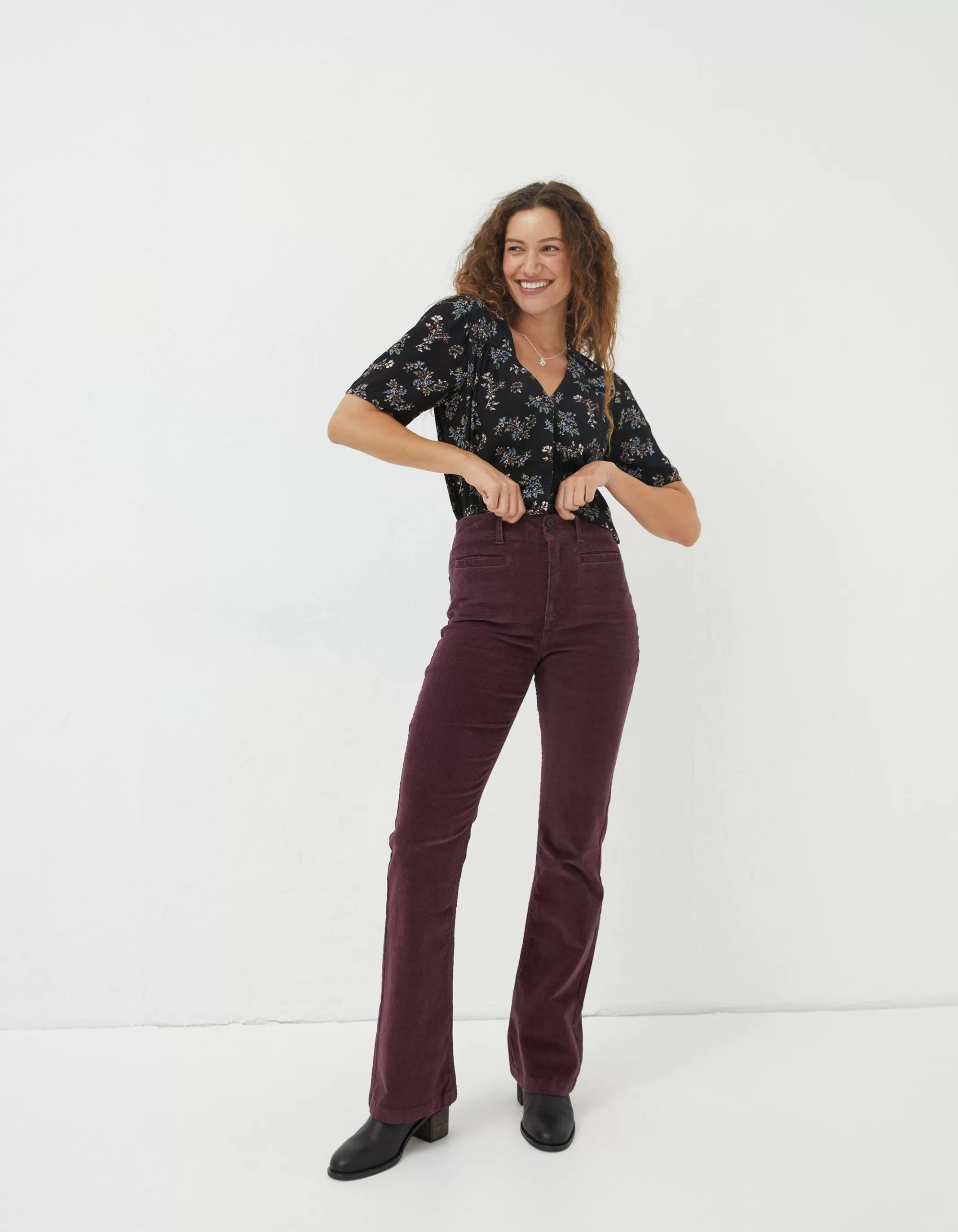 Cheap FatFace Fly Flare Corduroy Trousers Purple