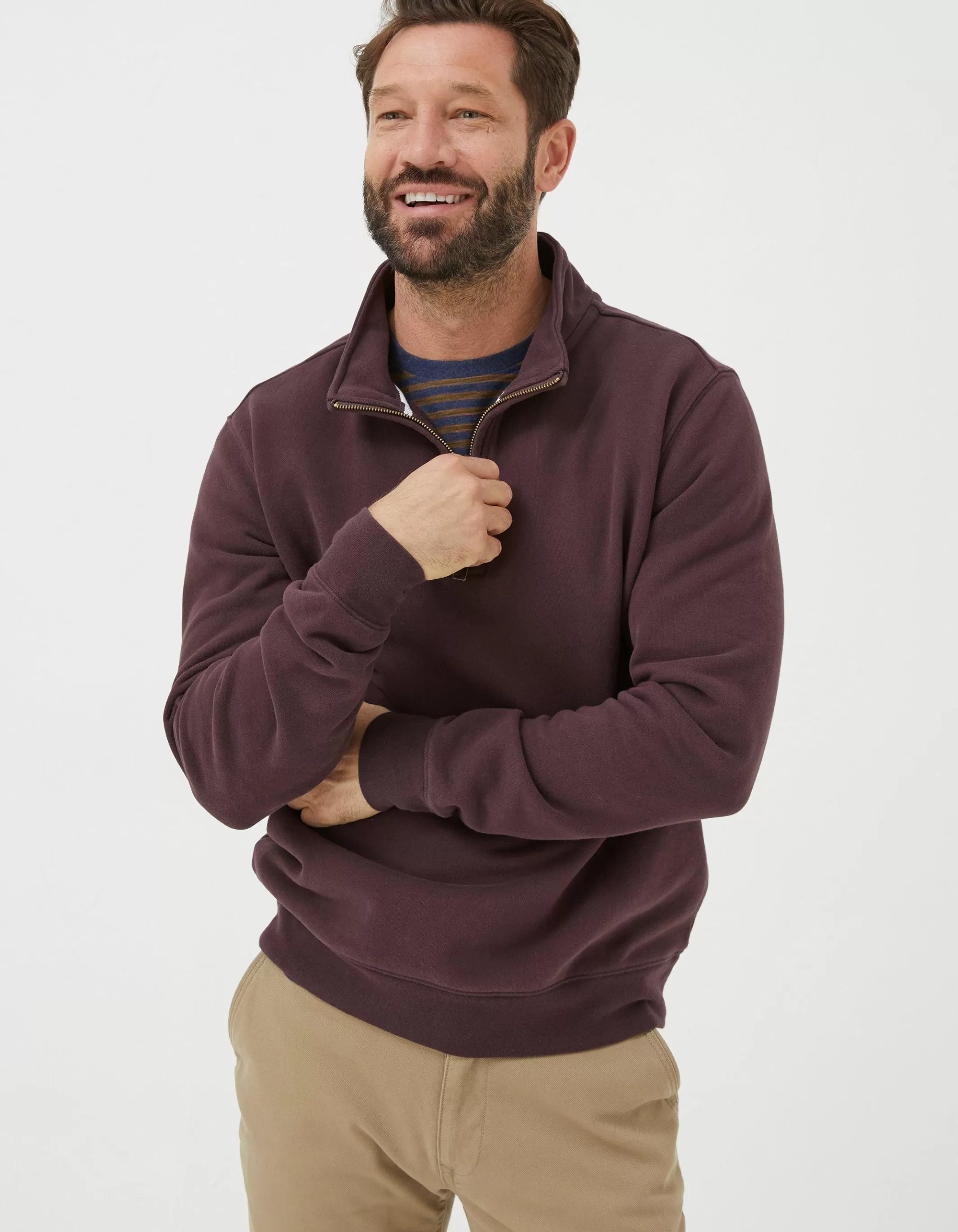 Hot FatFace Fowey Half Neck Sweatshirt Plum