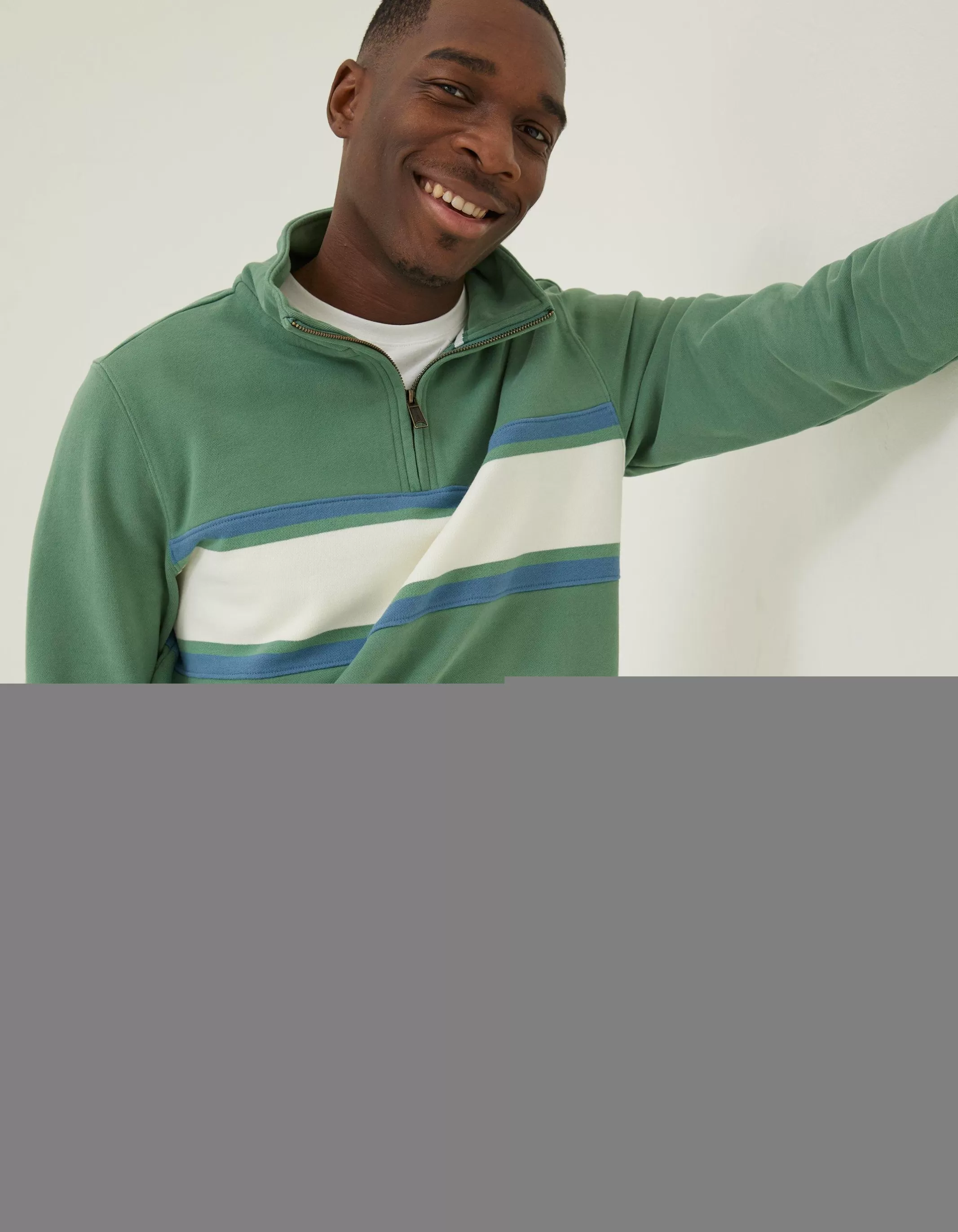 Outlet FatFace Fowey Stripe Half Neck Sweatshirt Green