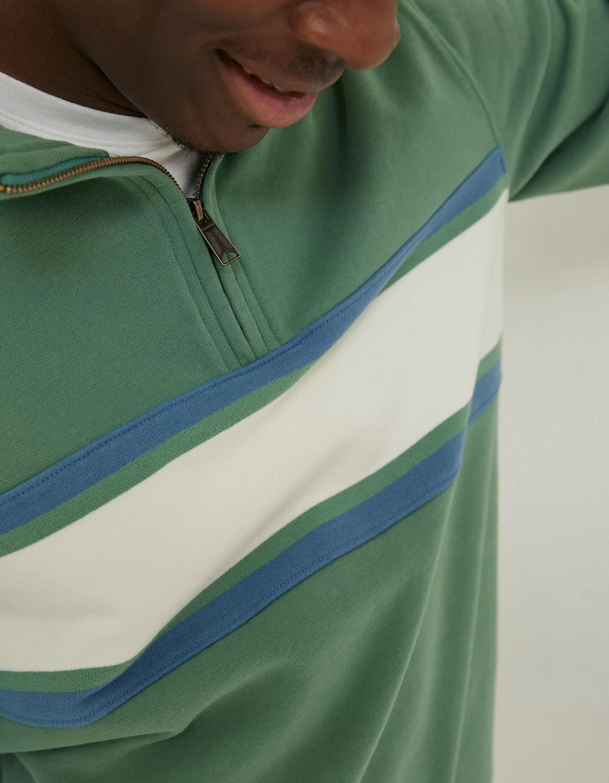 Outlet FatFace Fowey Stripe Half Neck Sweatshirt Green
