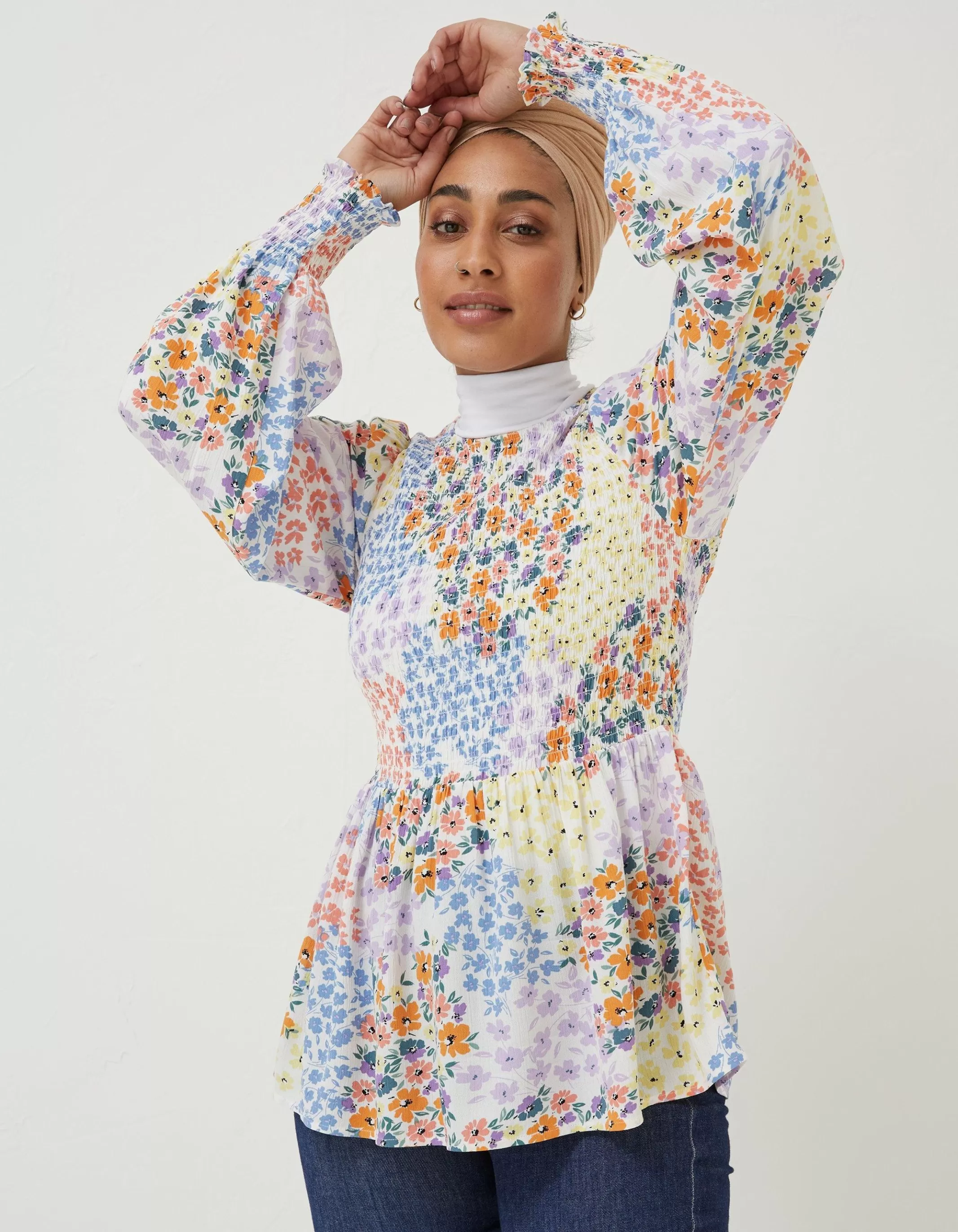 Outlet FatFace Fran Meadow Patch Shirred Top Ivory