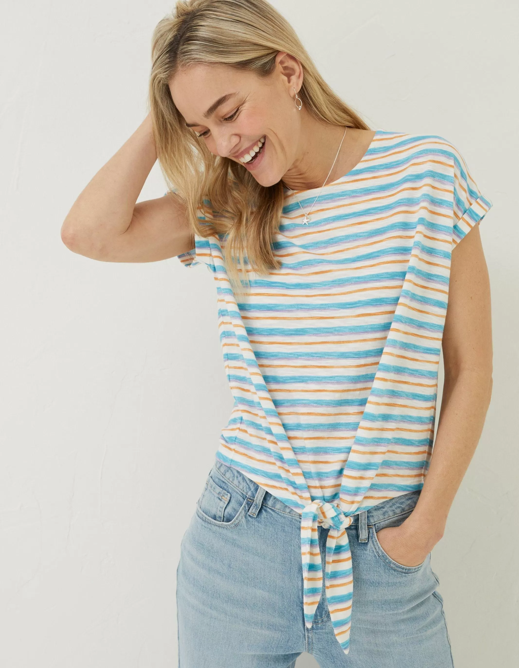 Clearance FatFace Fran Stripe Tie Front Top Multi Colour