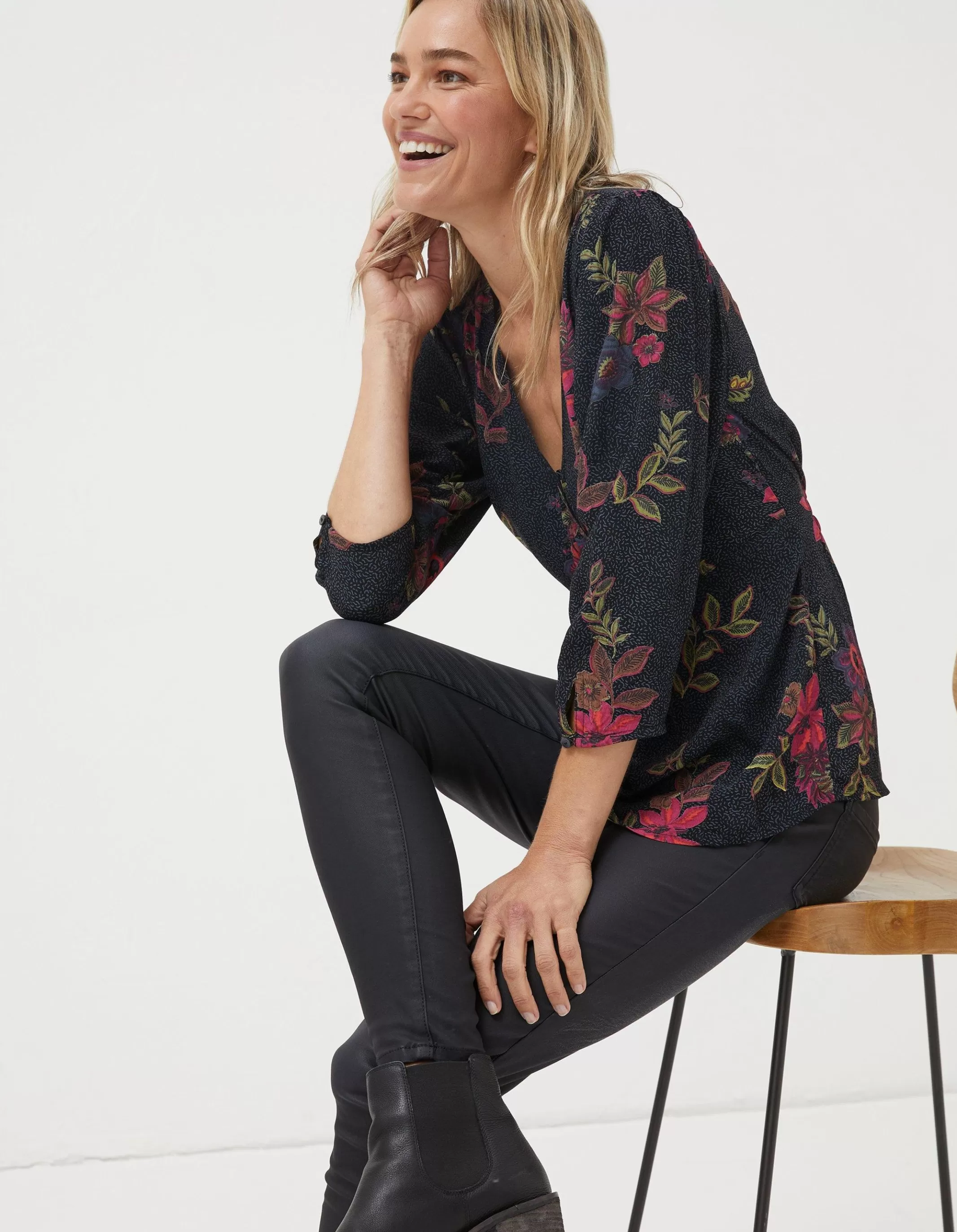 Shop FatFace Frankie Dotted Floral Blouse Black