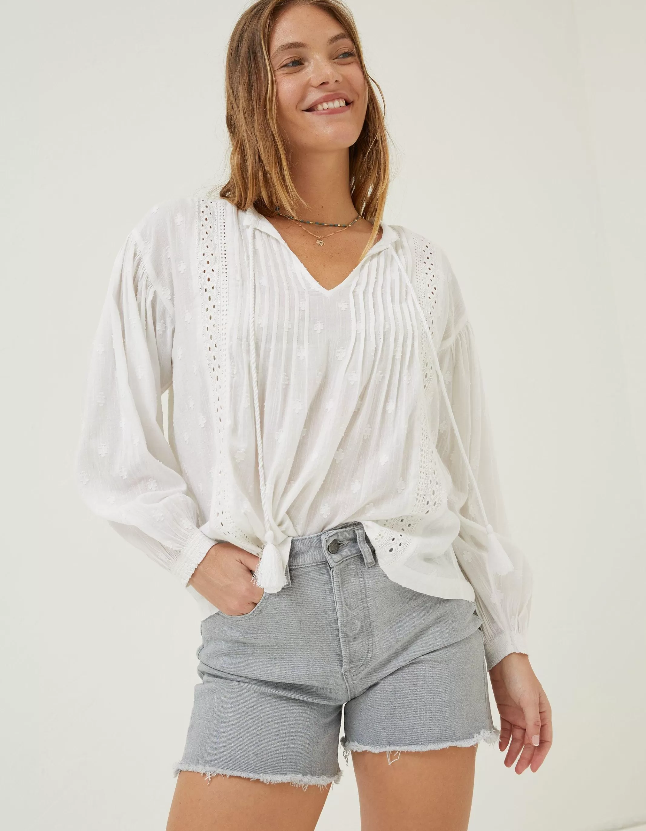 Cheap FatFace Freya Lace Blouse White