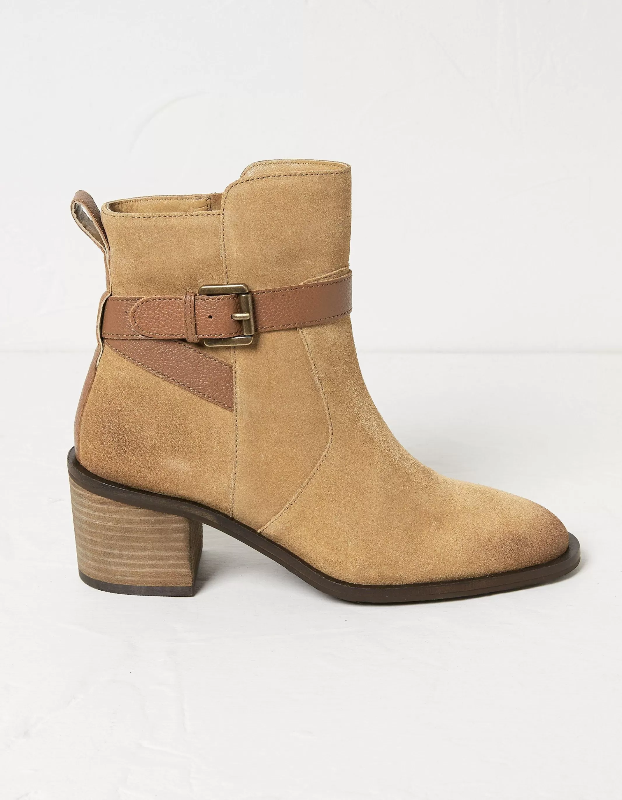 Outlet FatFace Freya Suede Block Heel Ankle Boot Tan