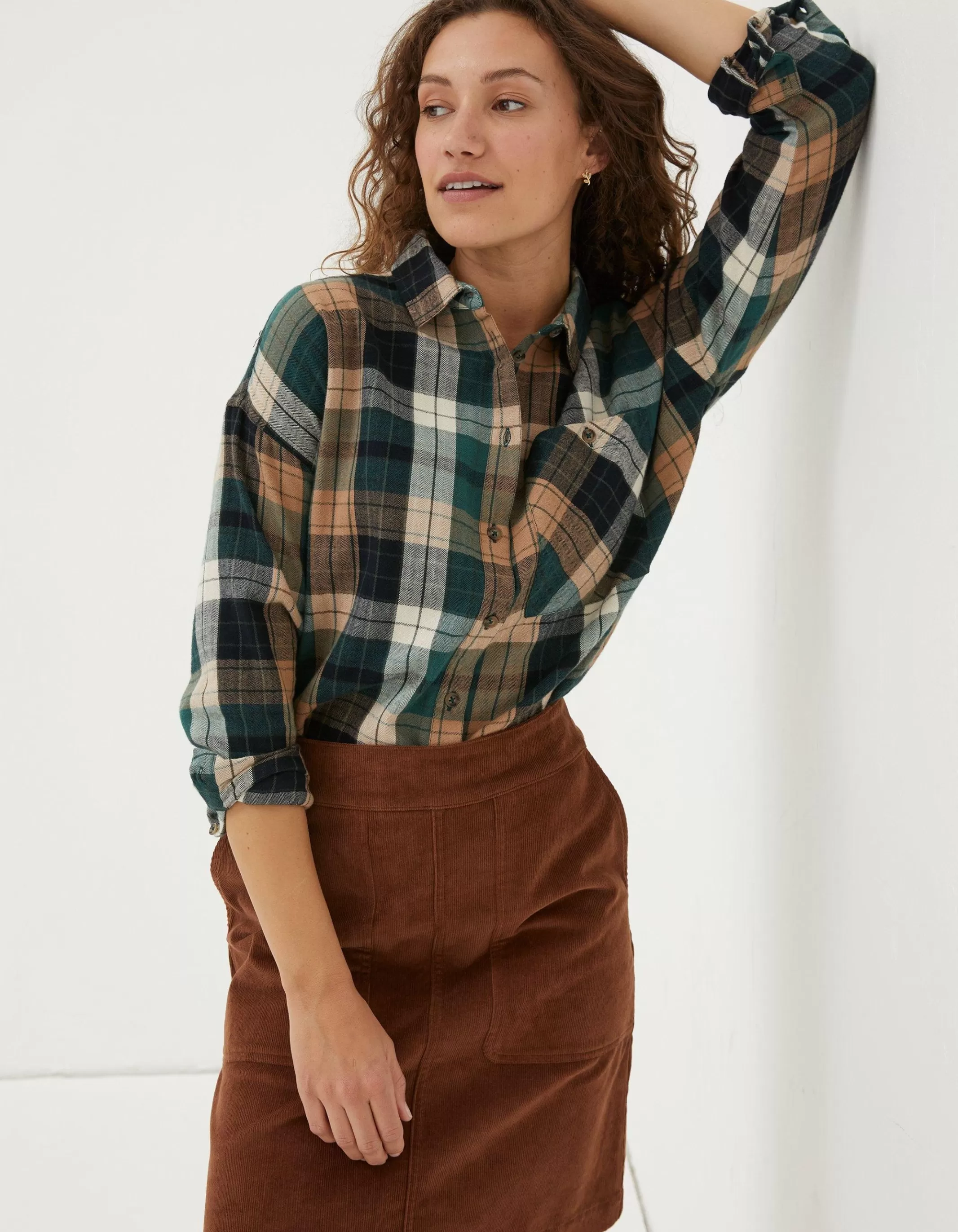 Outlet FatFace Frome Relaxed Check Shirt Dark Green