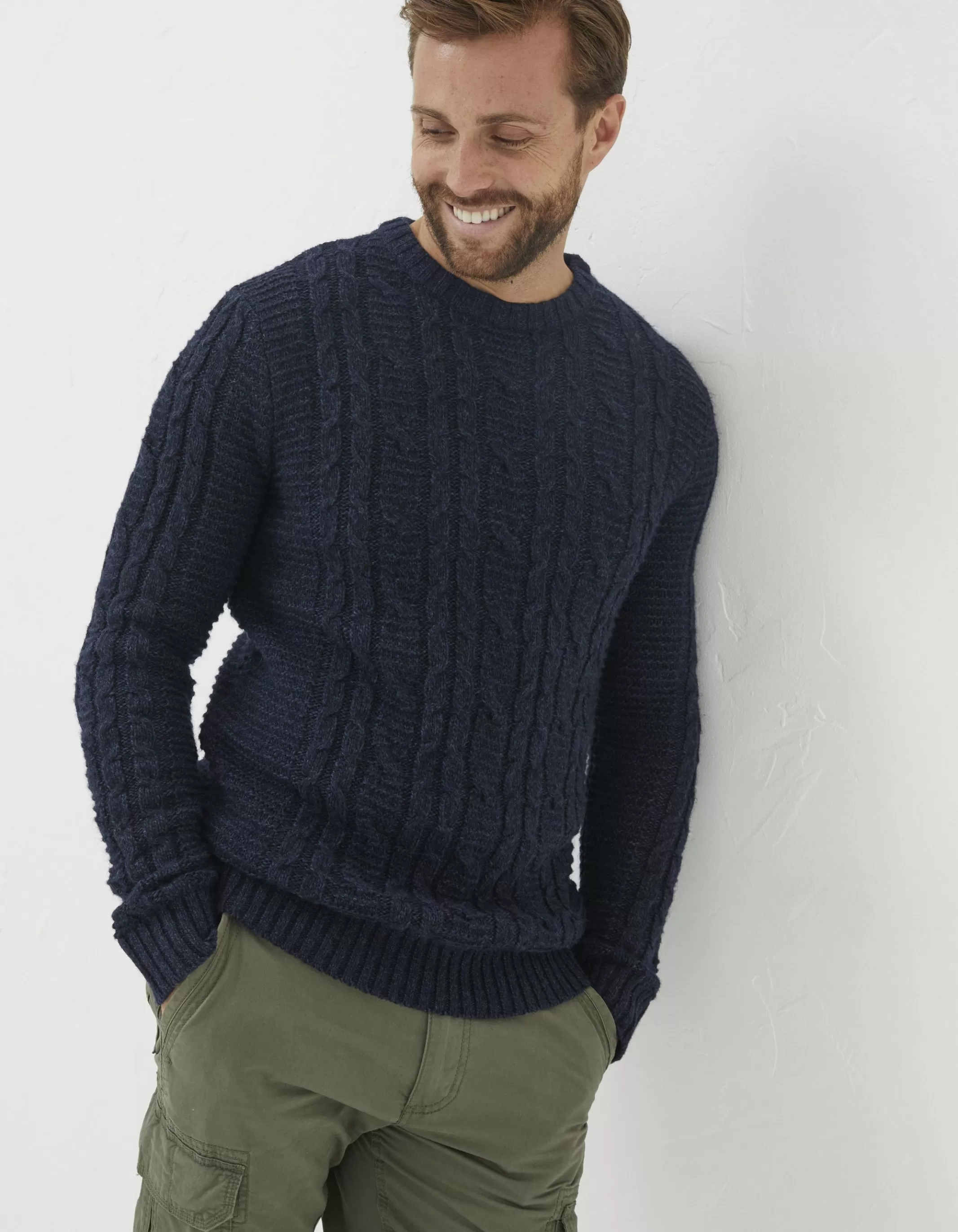 New FatFace Funtley Cable Crew Jumper Navy