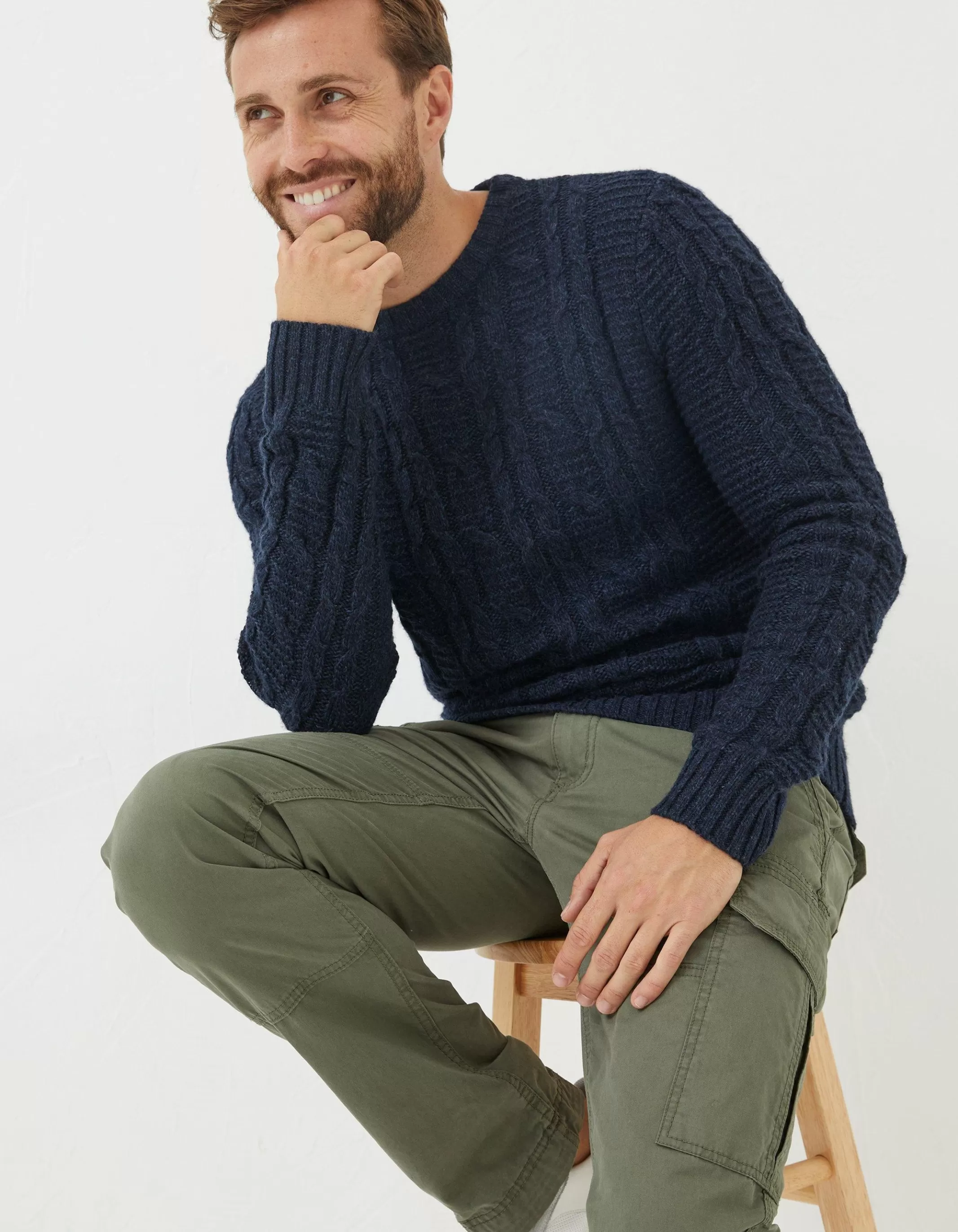 Flash Sale FatFace Funtley Cable Crew Jumper Navy