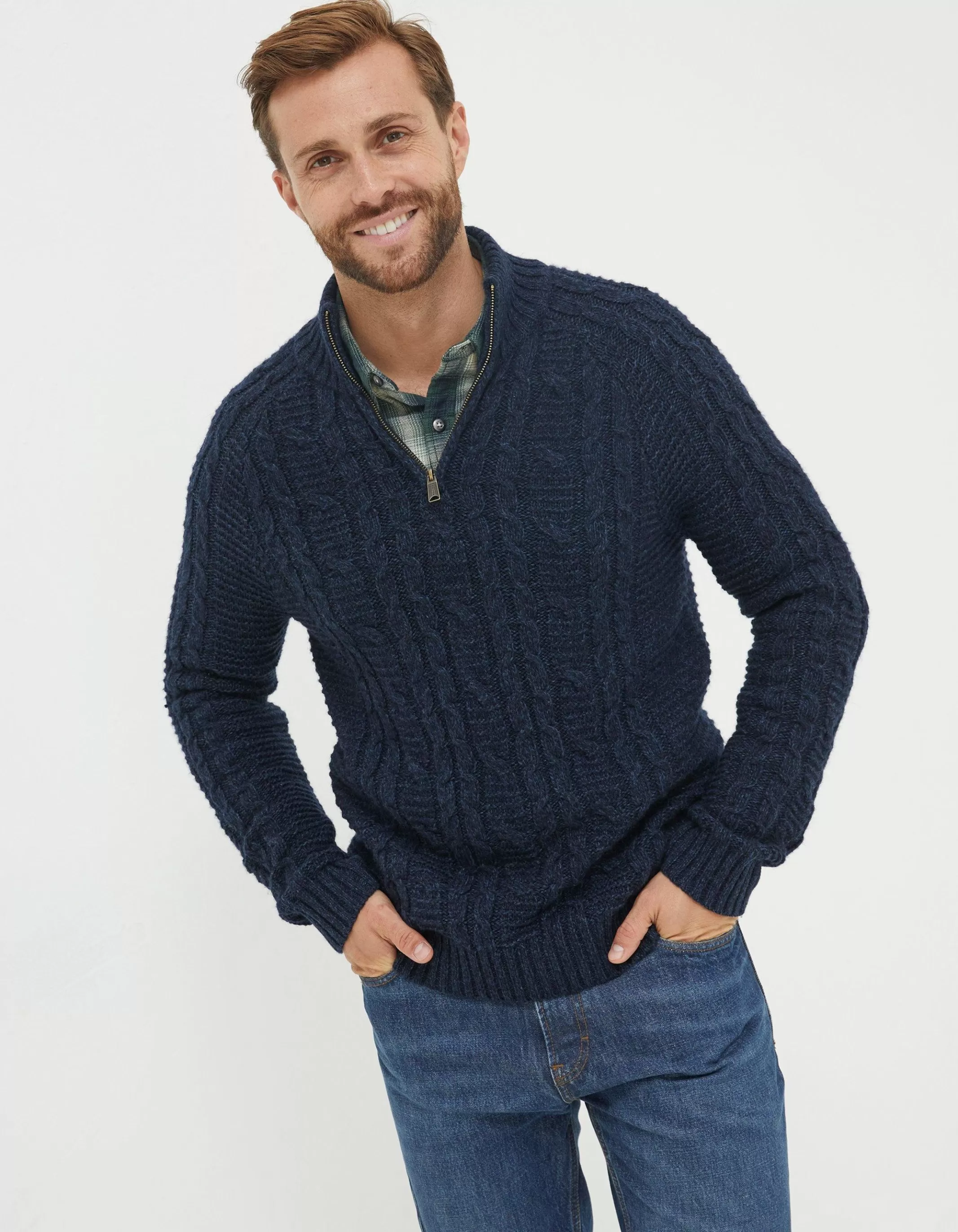 Store FatFace Funtley Cable Half Neck Jumper Navy