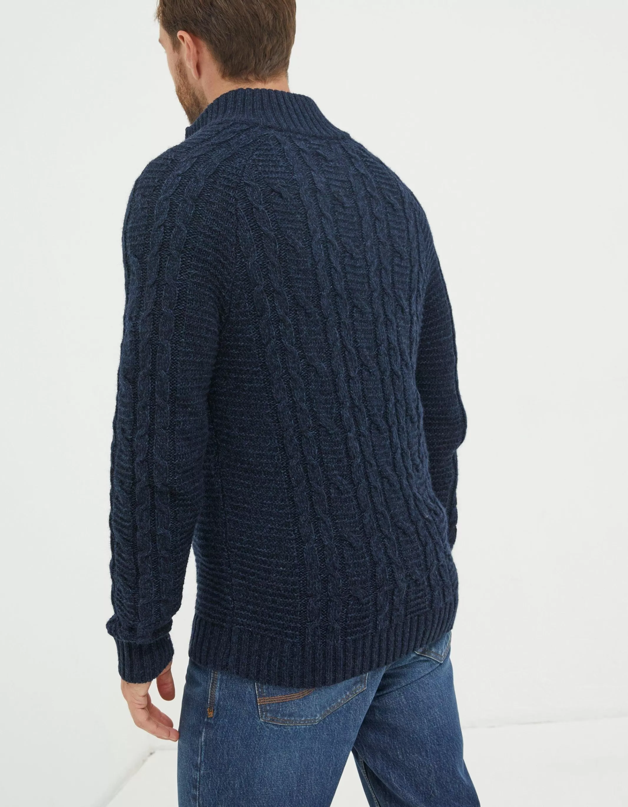 Store FatFace Funtley Cable Half Neck Jumper Navy