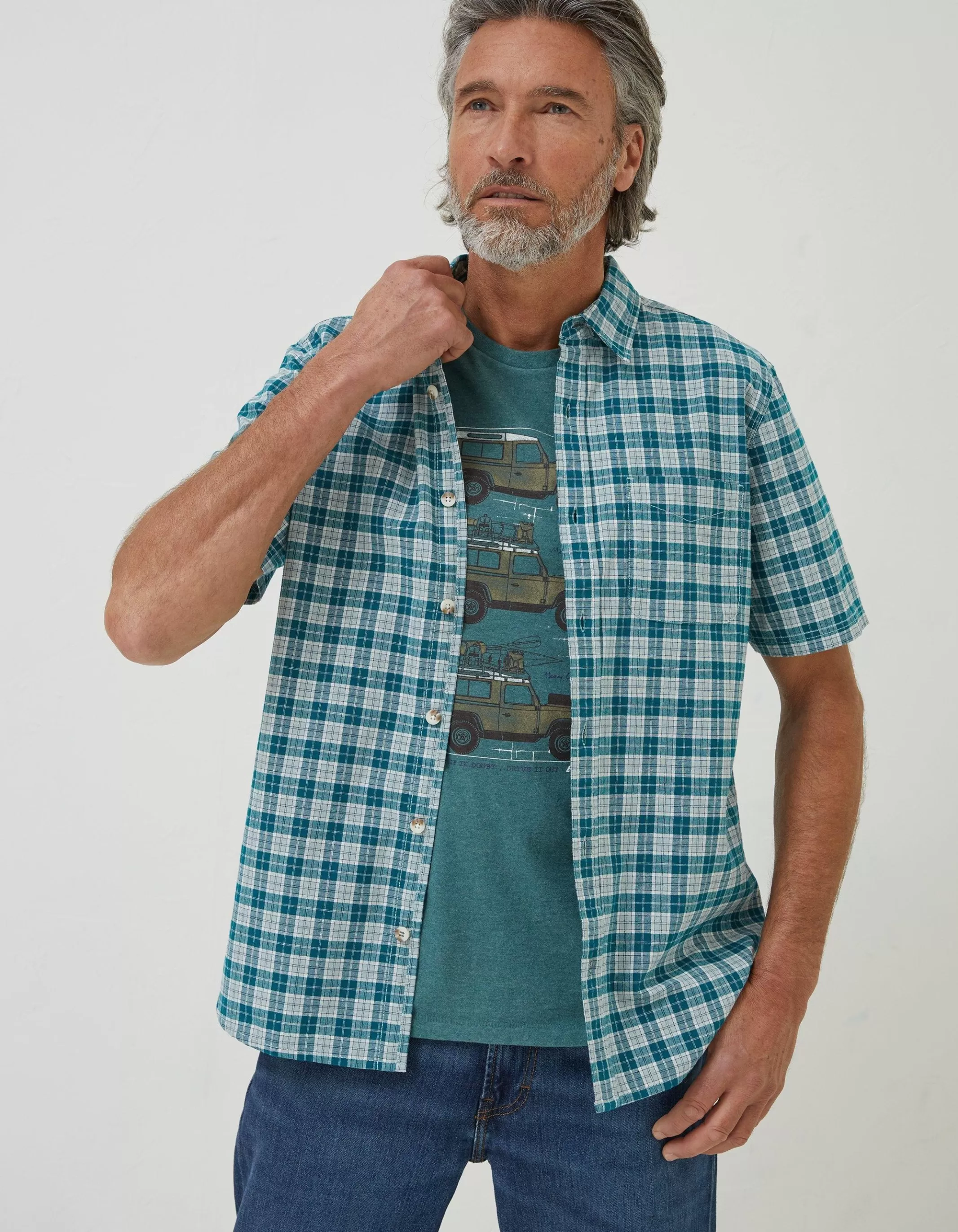 Outlet FatFace Galston Check Shirt Teal Green