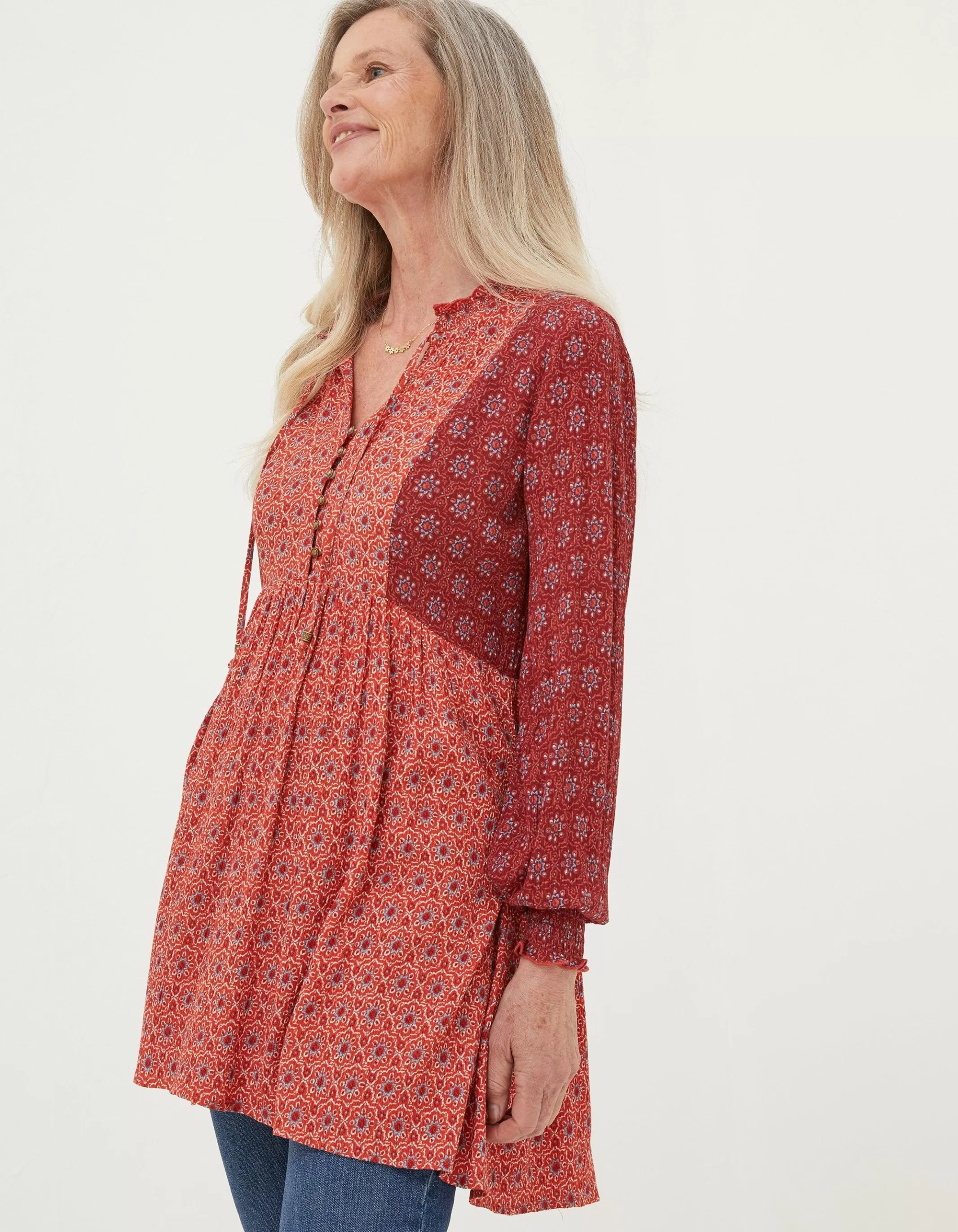 Hot FatFace Gerry Craft Geo Tunic Raspberry Red