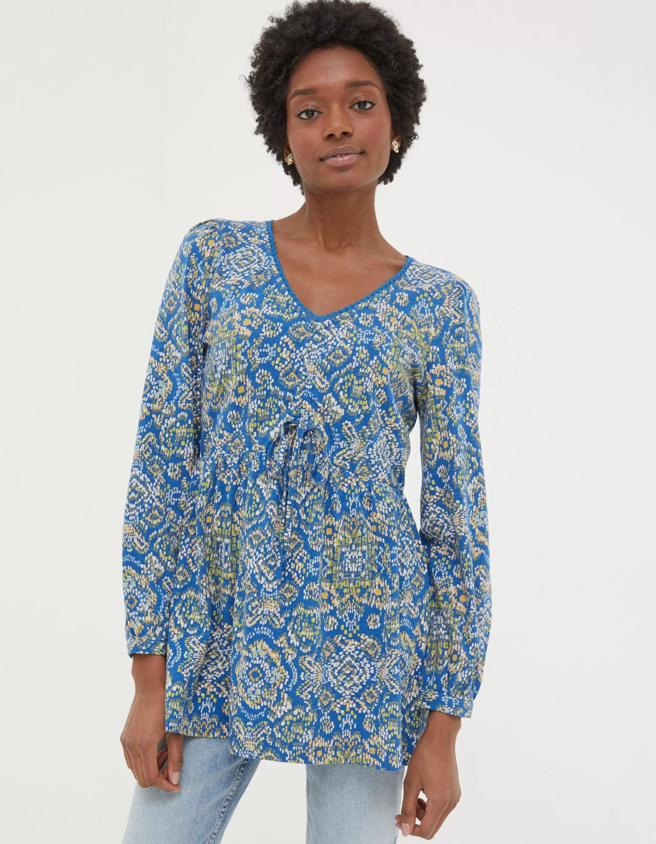 Store FatFace Gina Aztec Texture Tunic Bright Blue