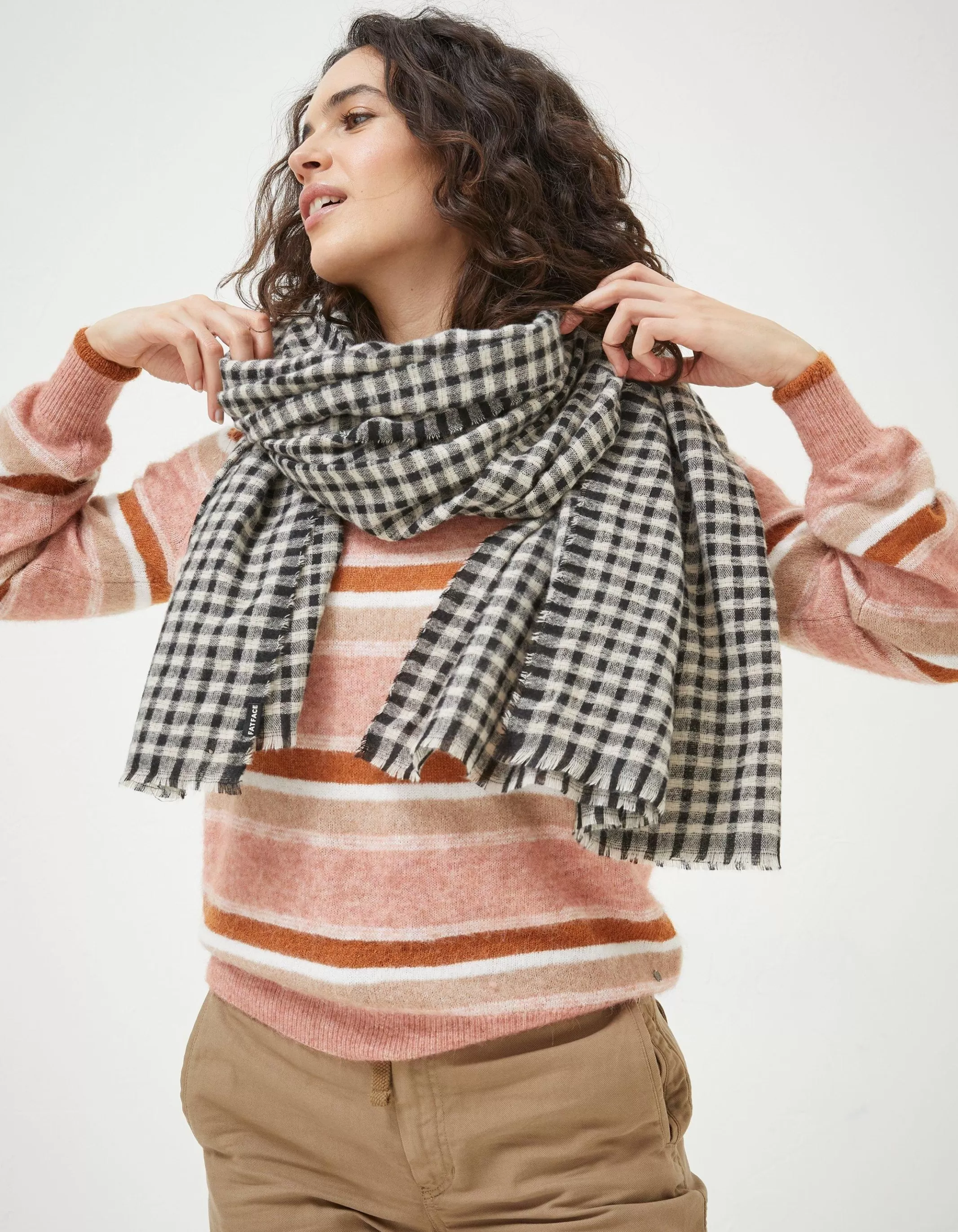 Discount FatFace Gingham Check Scarf Black