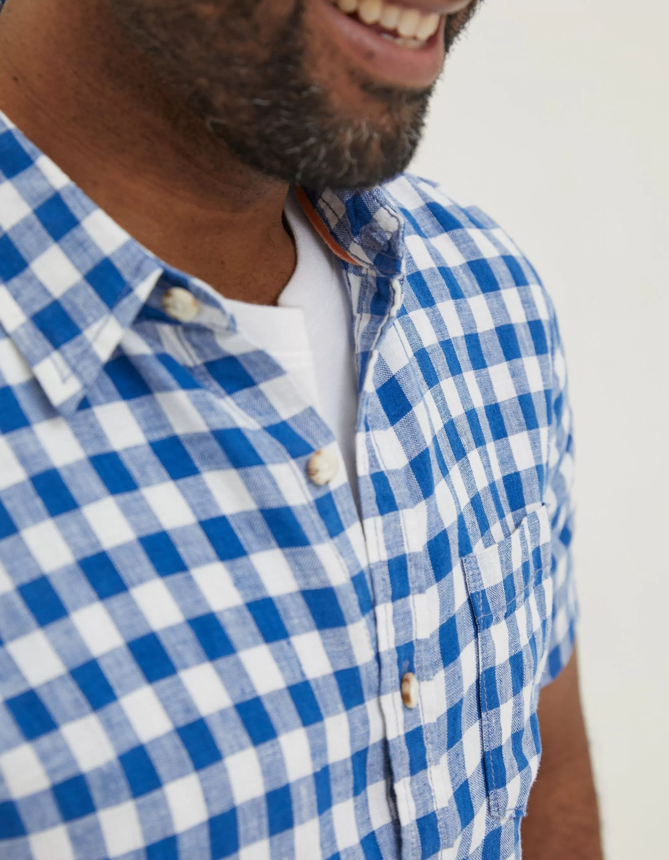 Cheap FatFace Gingham Linen Shirt Cobalt Blue