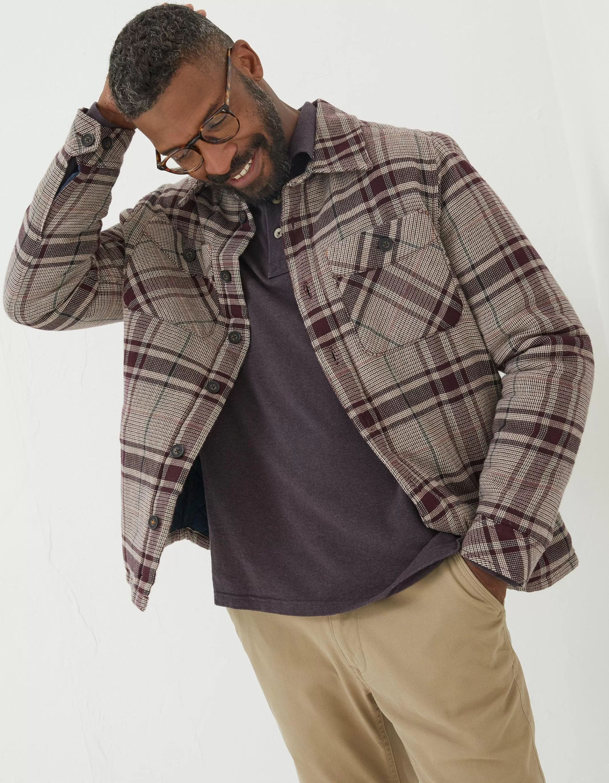 Discount FatFace Glen Check Overshirt Plum