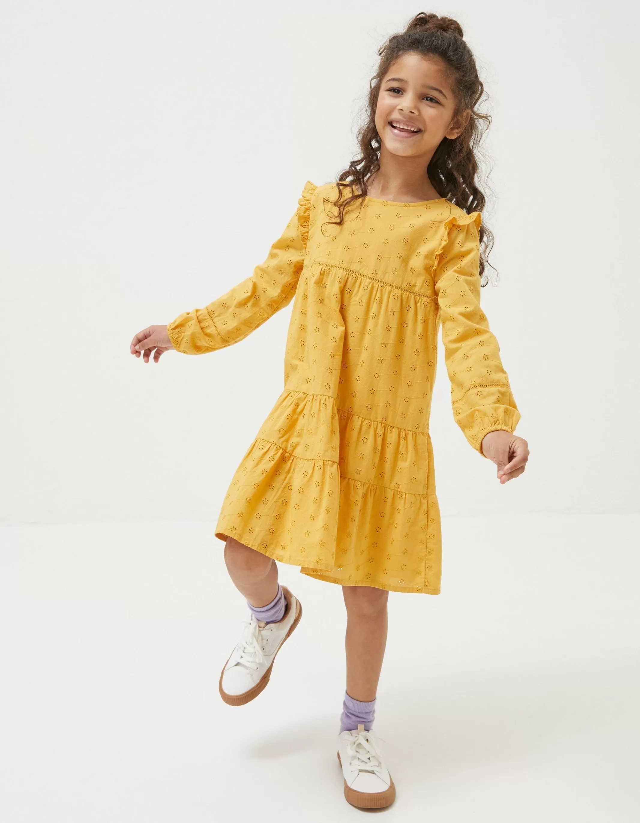 Sale FatFace Grace Broderie Dress Golden Yellow