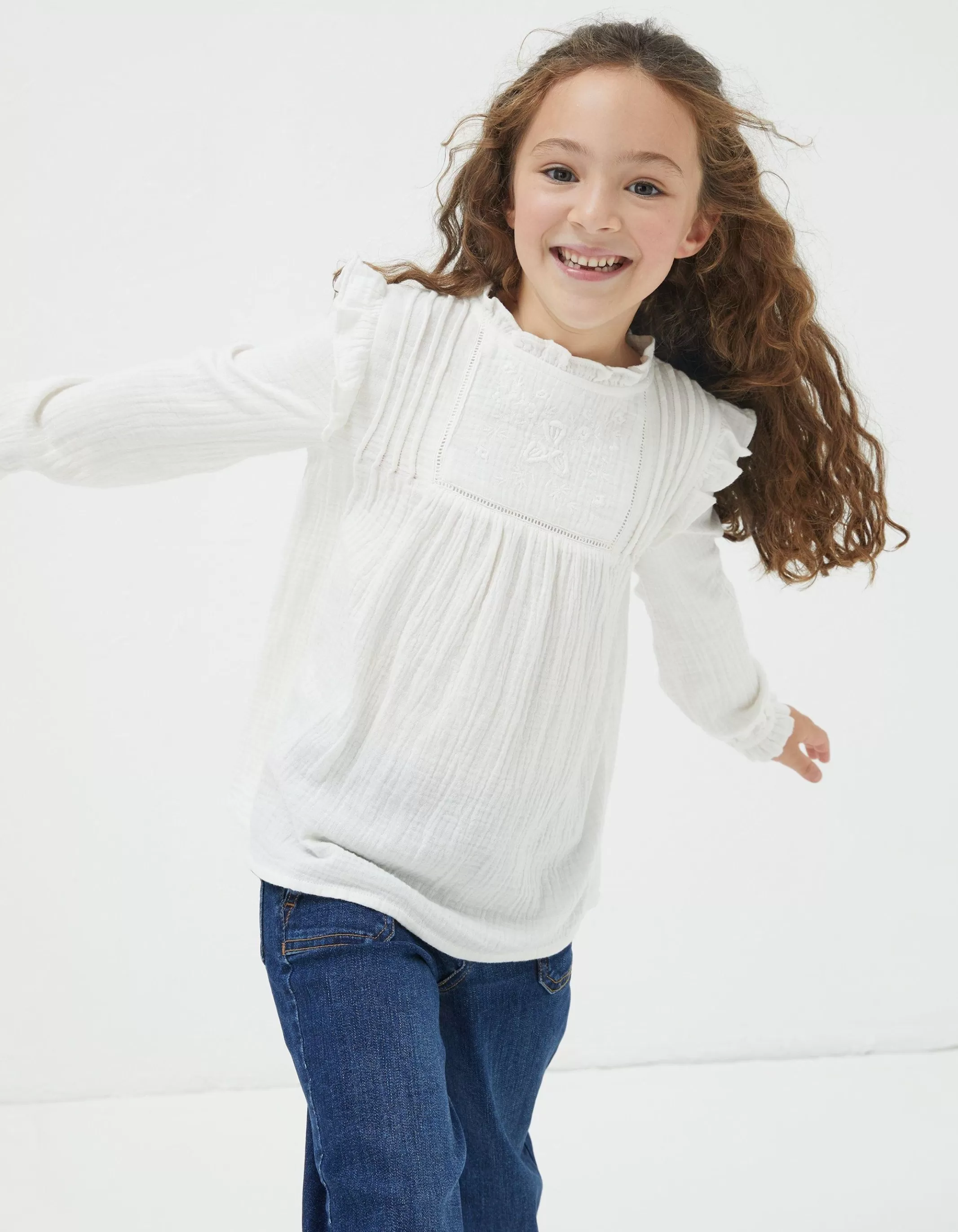 Sale FatFace Grace Frill Blouse Natural White