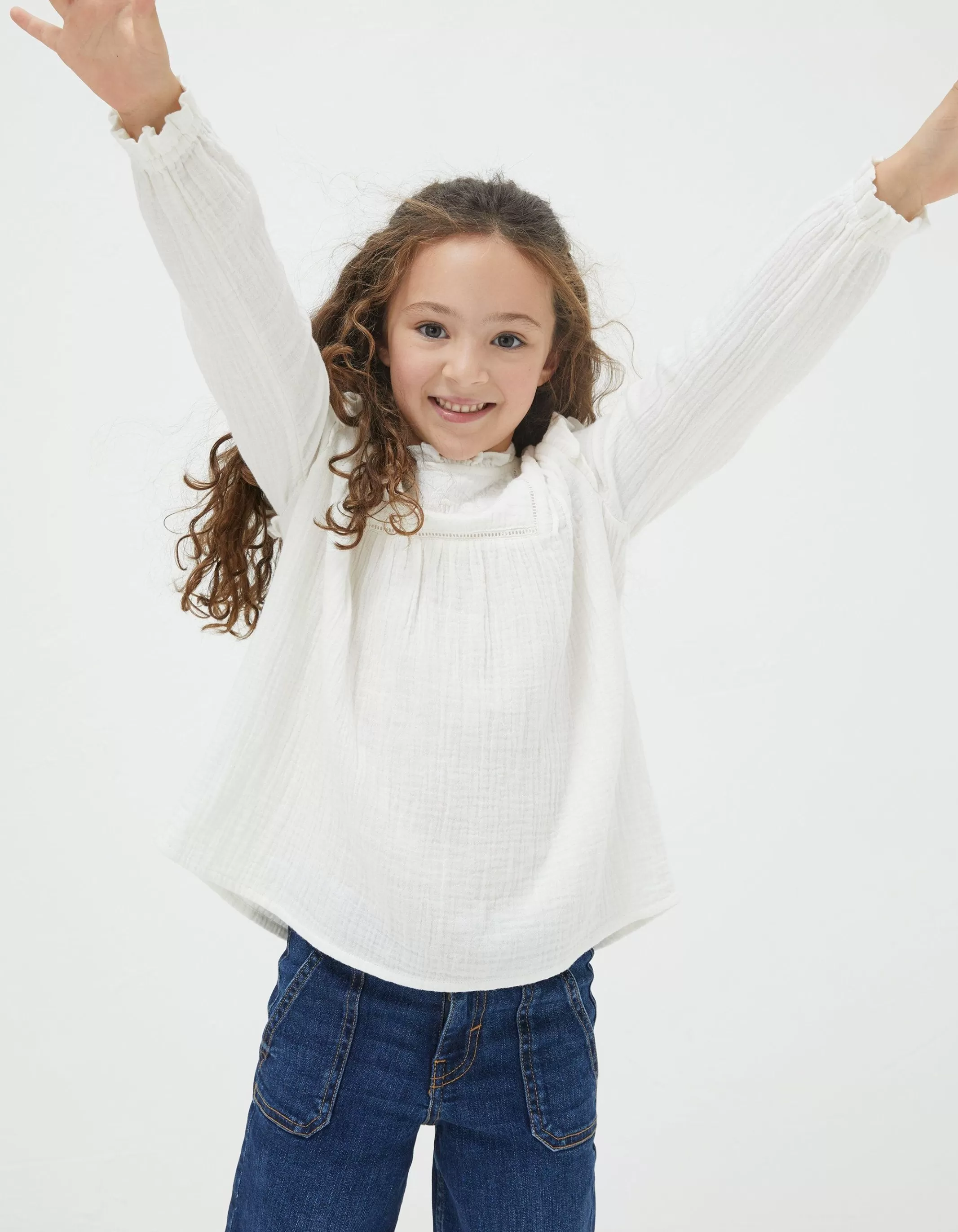 Sale FatFace Grace Frill Blouse Natural White