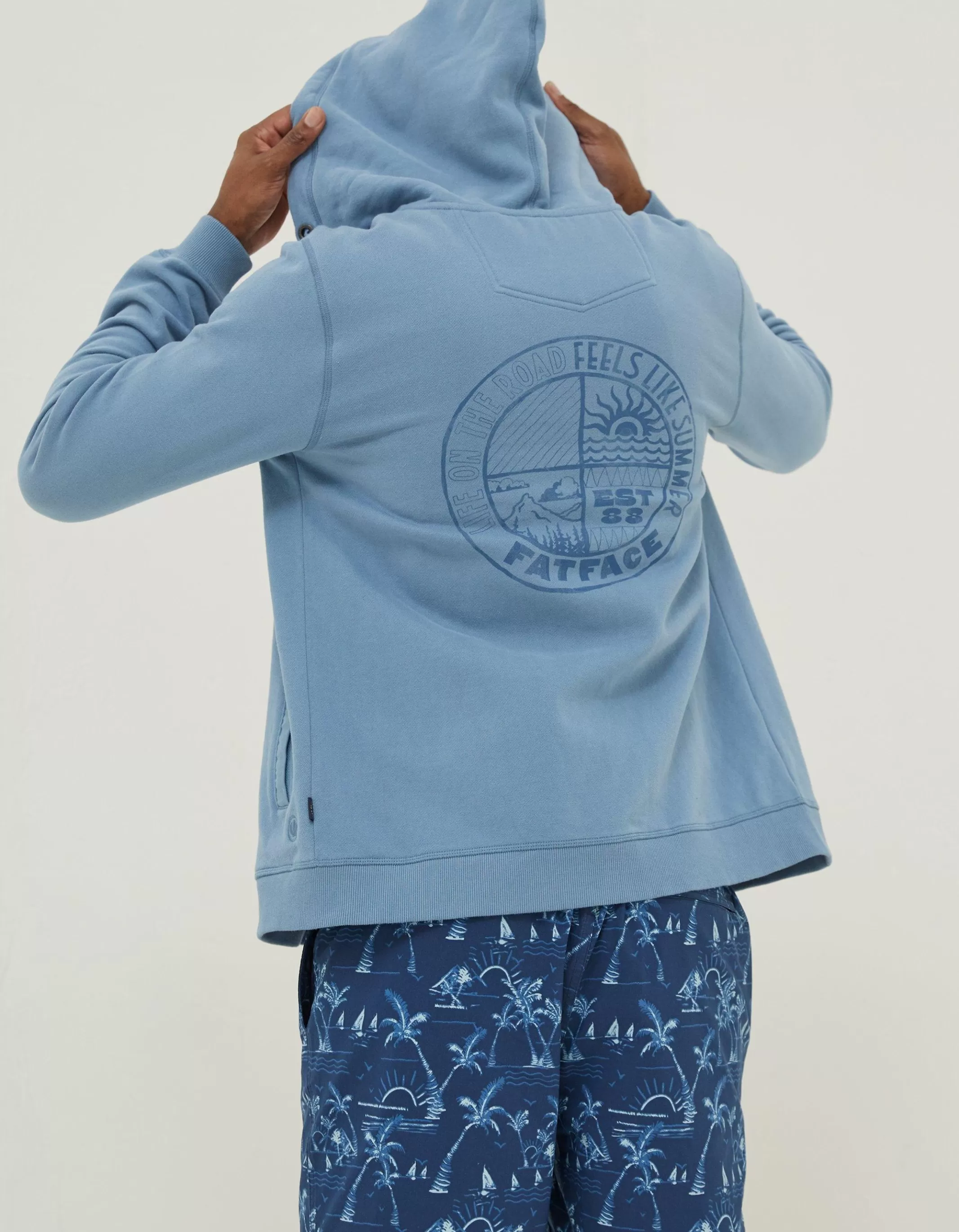 Store FatFace Graphic Zip Through Hoodie Blue