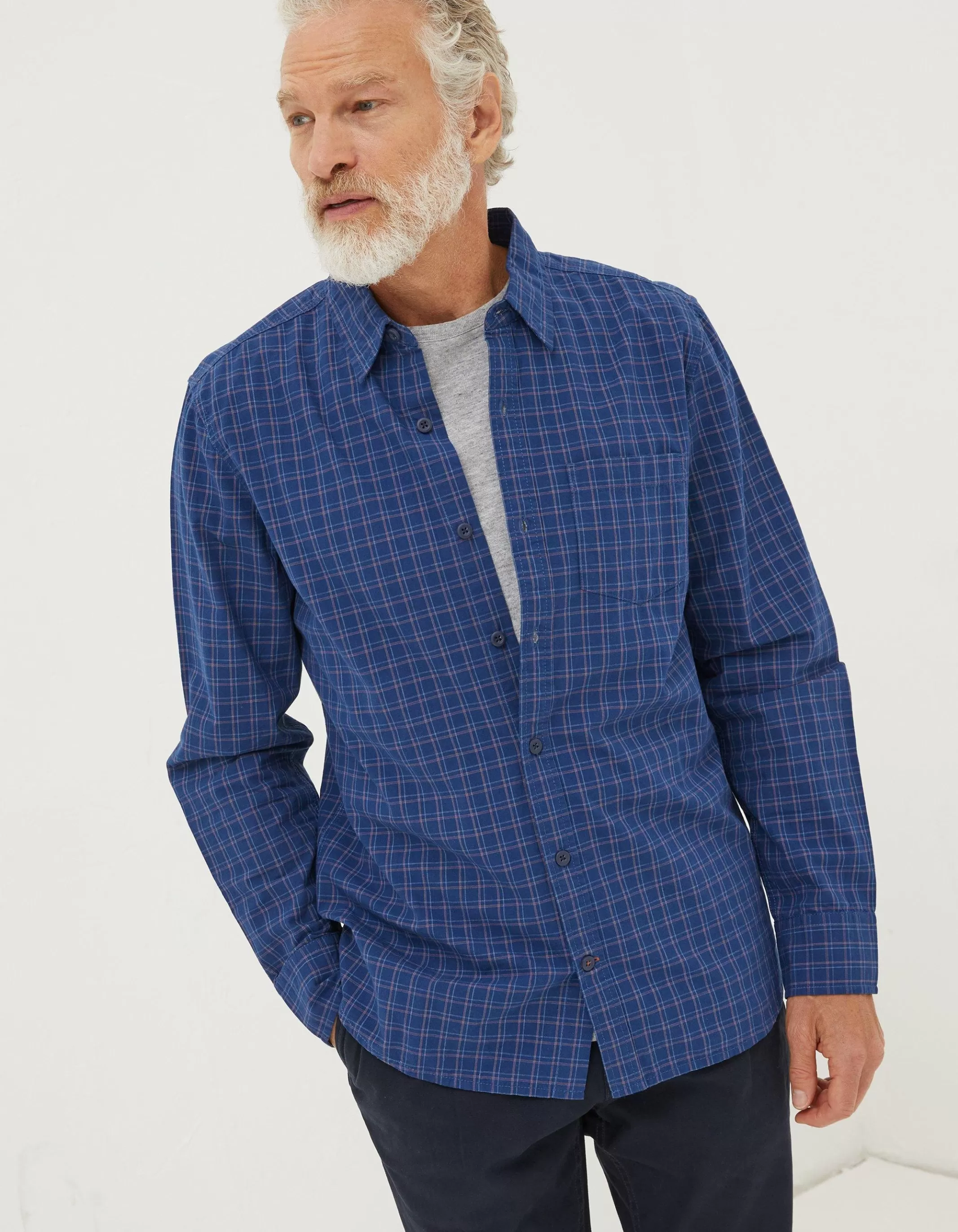 Shop FatFace Grays Grid Check Shirt Blue