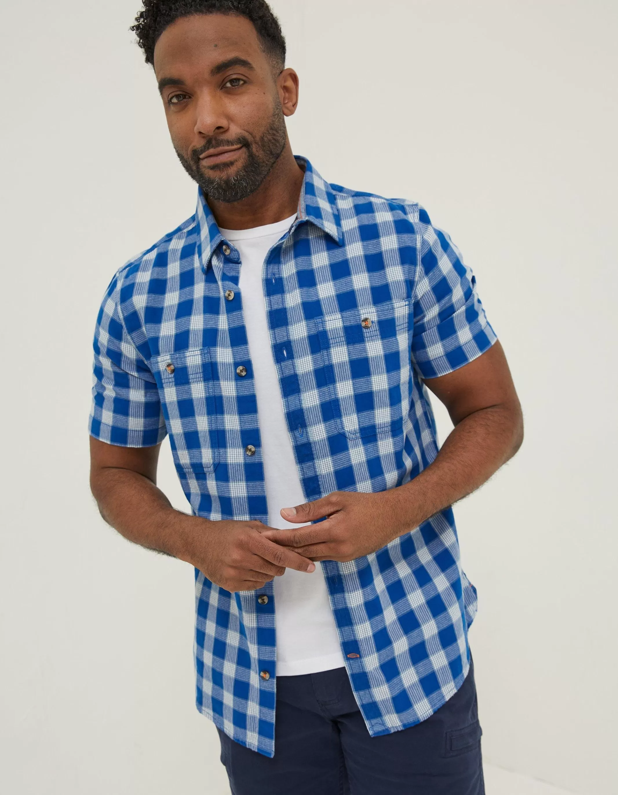 Discount FatFace Grid Check Shirt Cobalt Blue