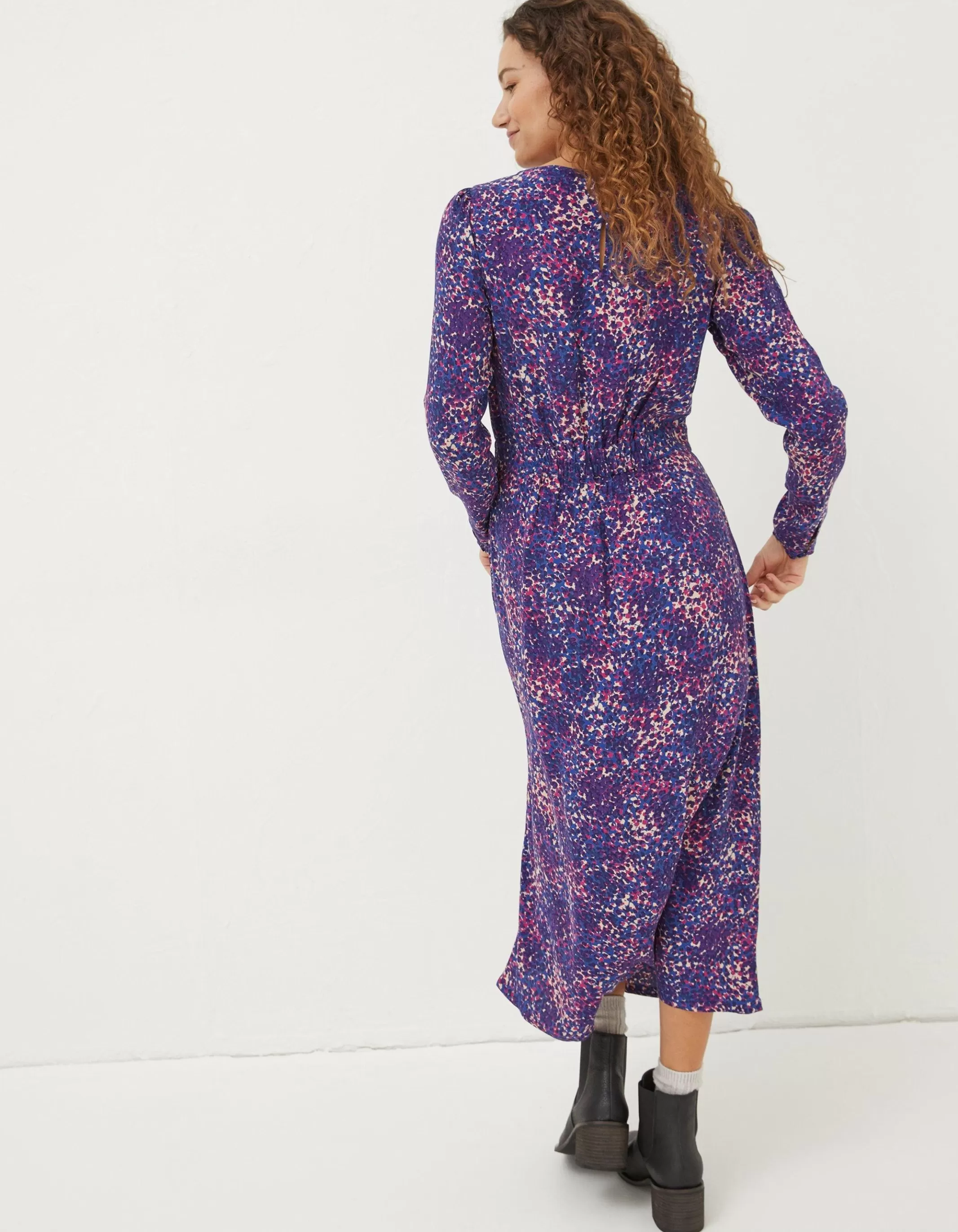 Clearance FatFace Haldon Layered Spot Midi Dress Navy