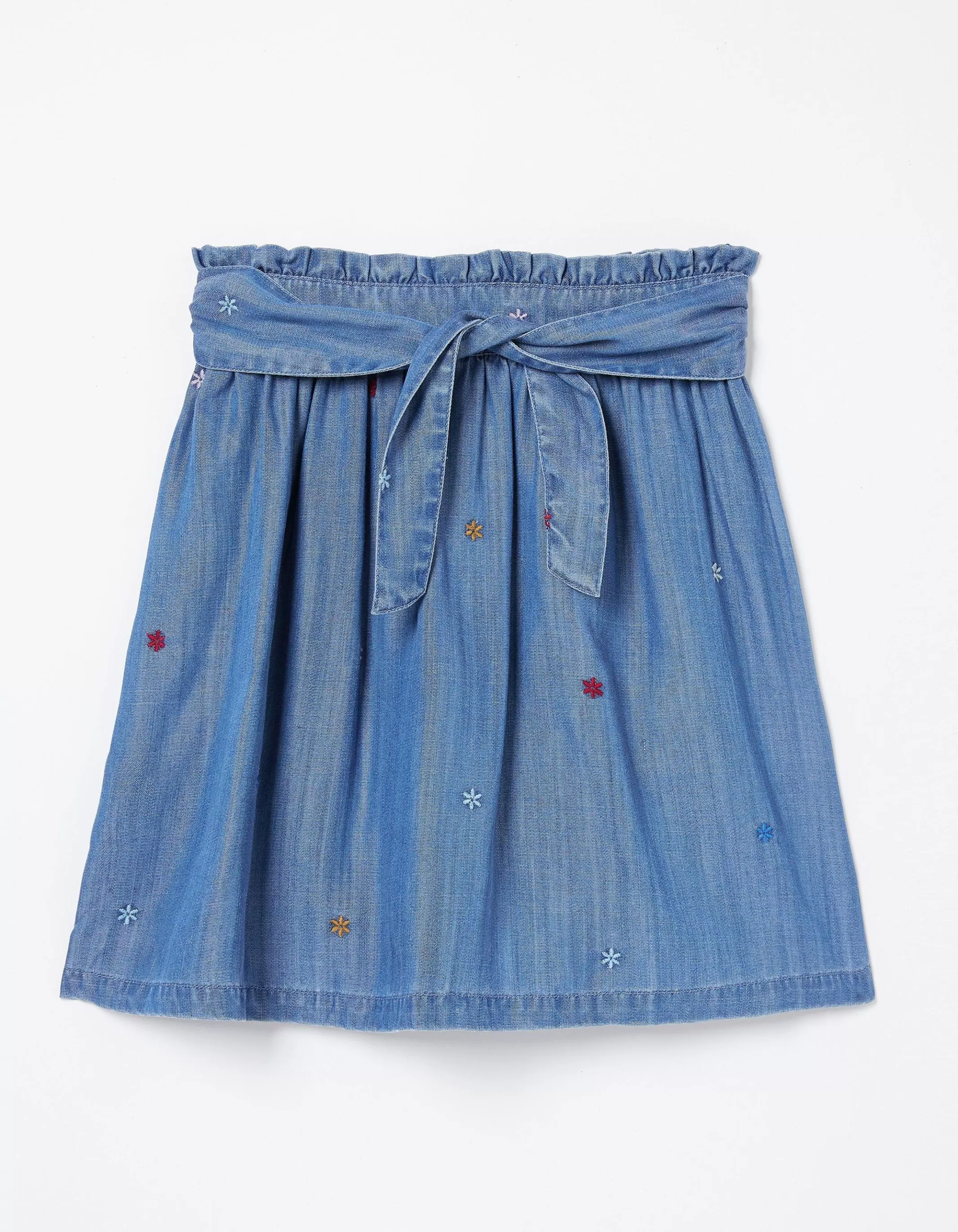 Online FatFace Hallie Flower Embroidered Tie Skirt Chambray Blue