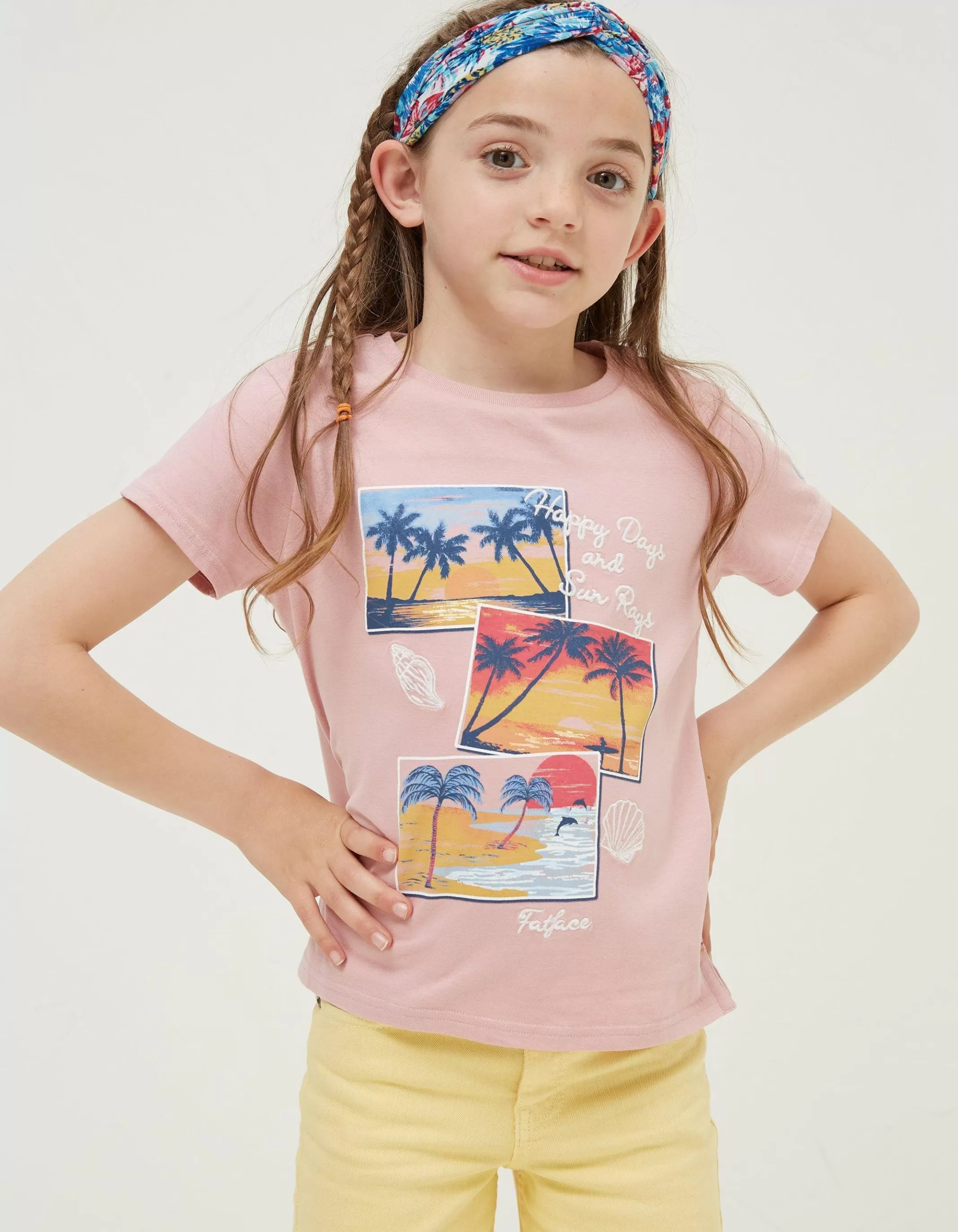 Shop FatFace Happy Days Graphic T-Shirt Pink