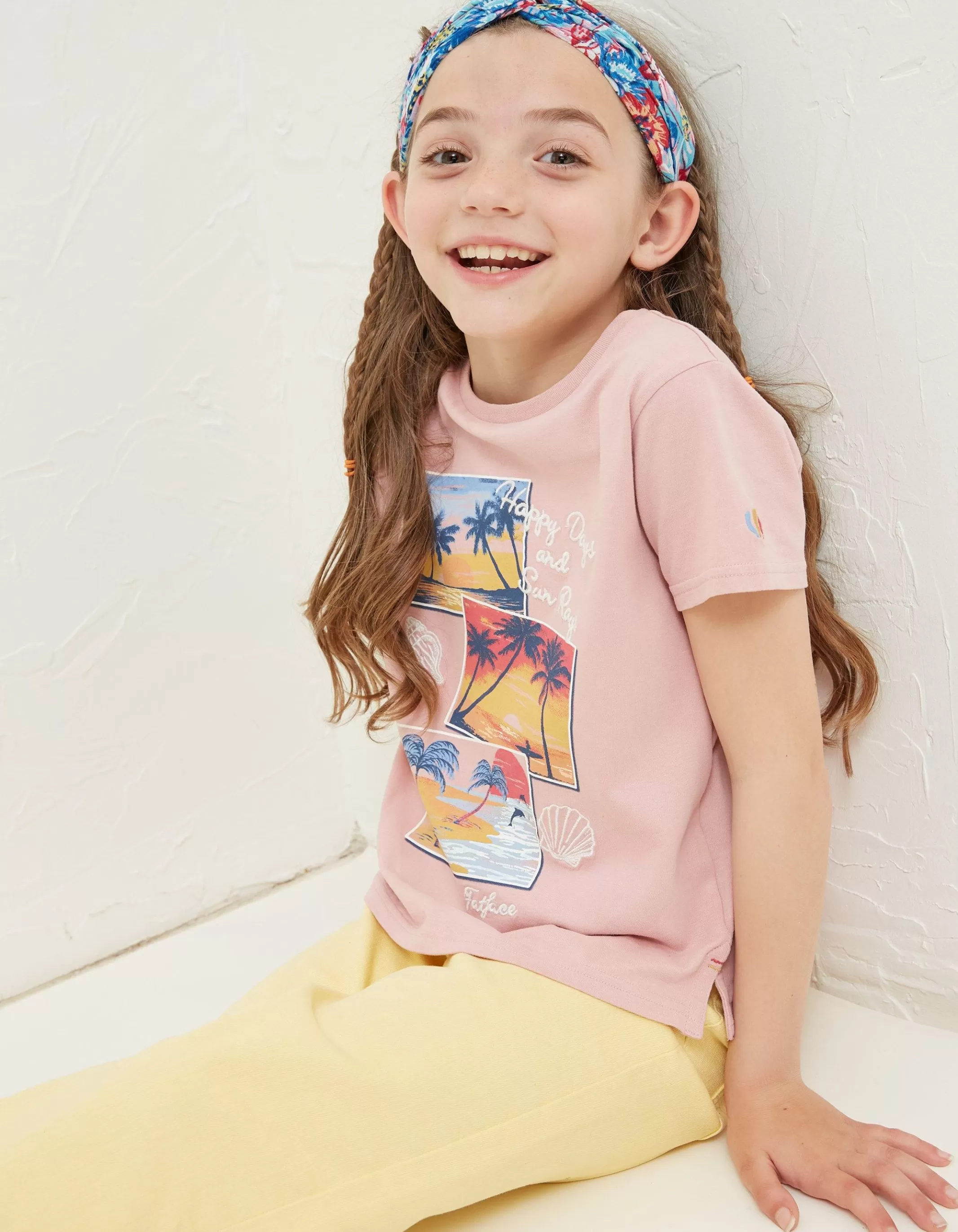 Shop FatFace Happy Days Graphic T-Shirt Pink
