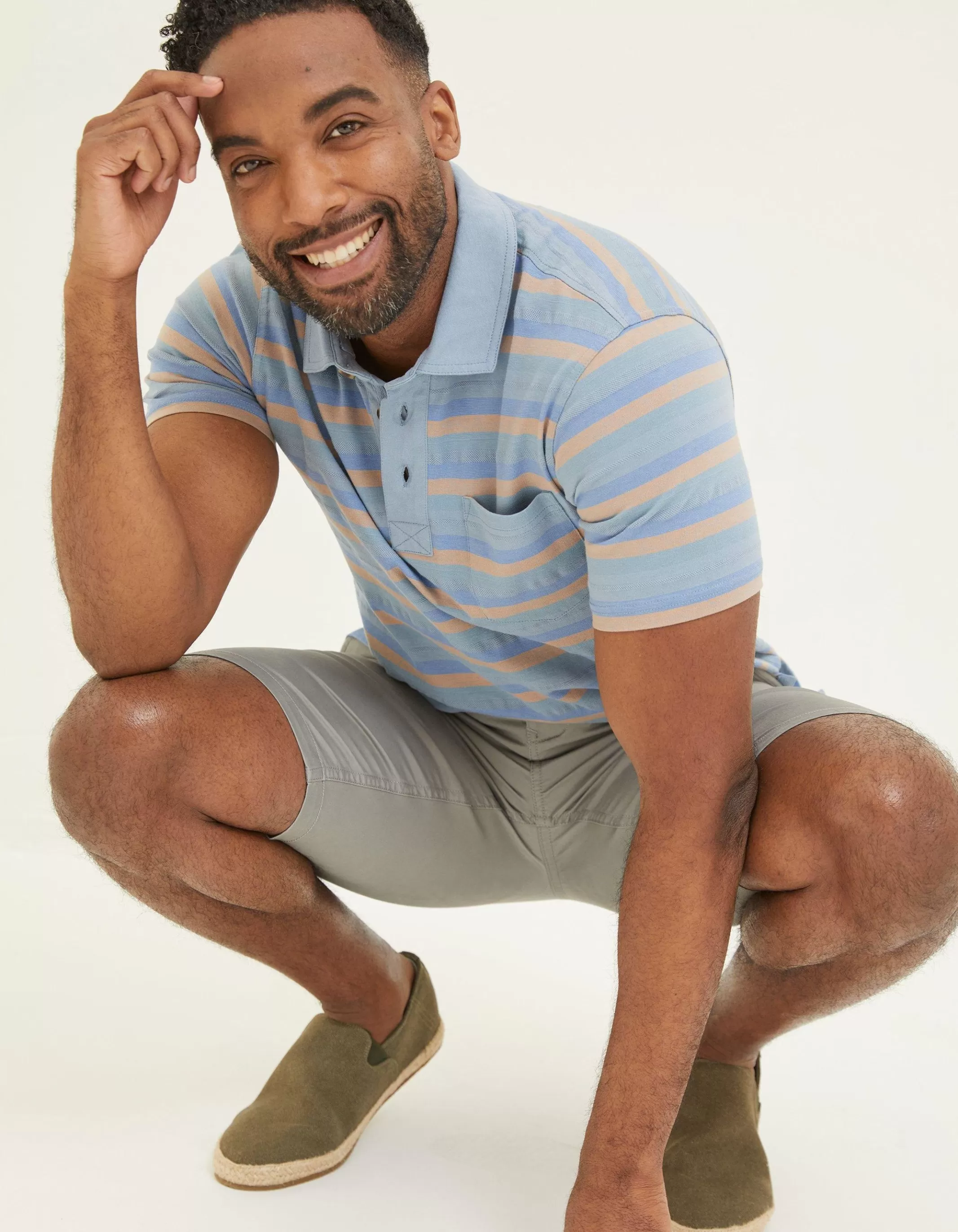 Hot FatFace Harlyn Textured Stripe Polo Chambray Blue