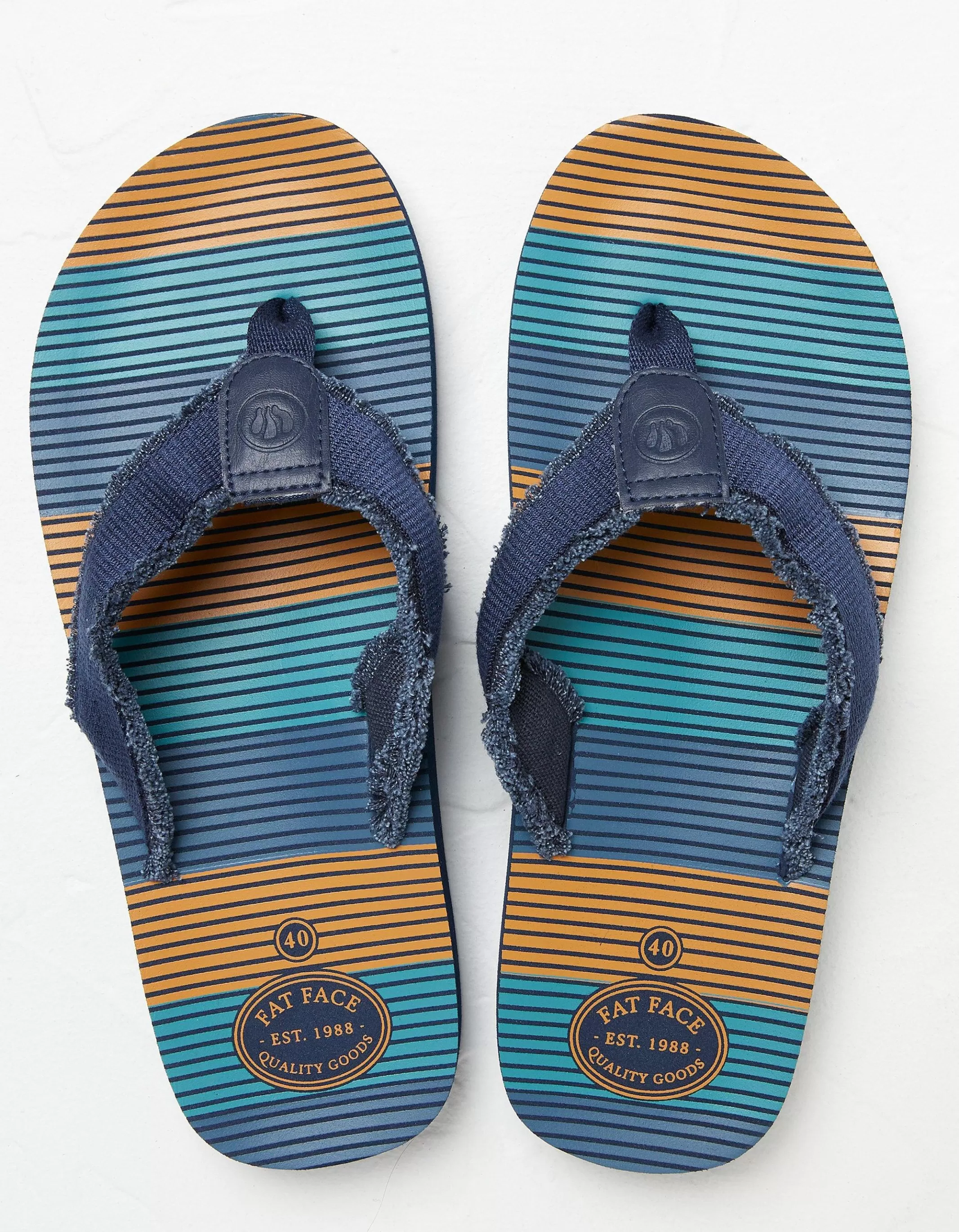 New FatFace Harris Stripe Flip Flops Dark Teal